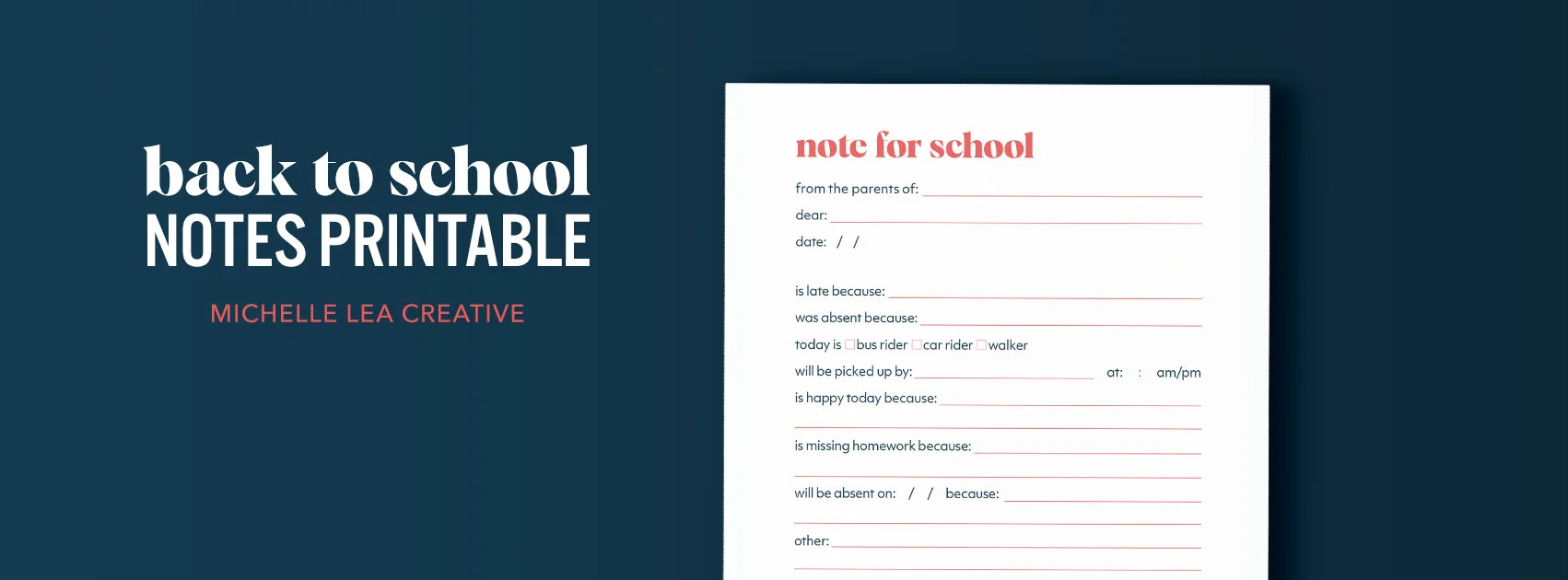 School Note Printable: Free Download — Michelle Lea Creative