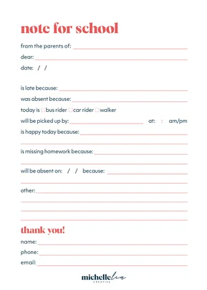 School Note Printable: Free Download — Michelle Lea Creative