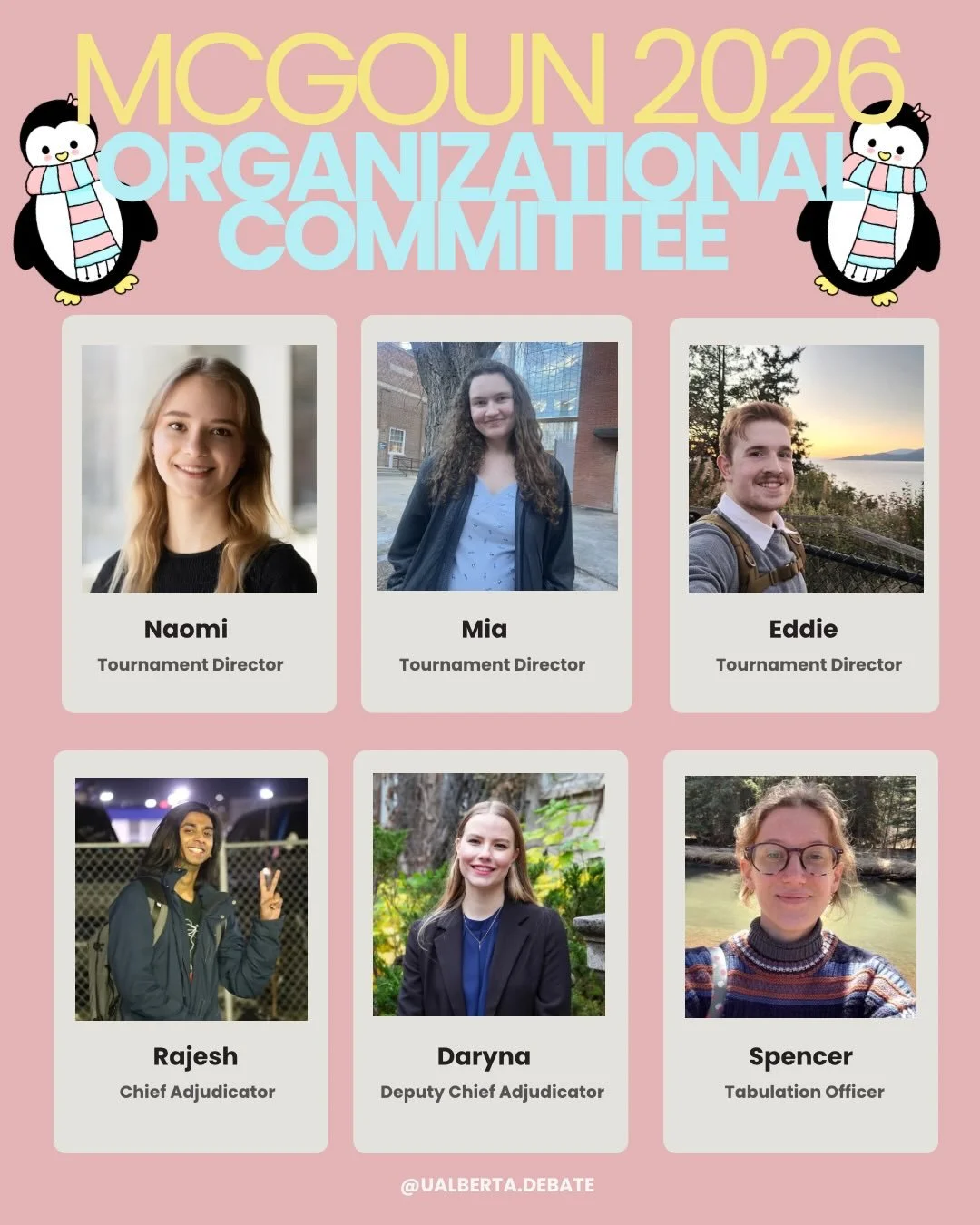 MEET YOU MCGOUN 2026 ORG COMM! ✨🤞📣🤩 

These team is stacked with well accomplished debaters from our club! They will be on site making sure the tournament runs smoothly 😉😉😉 

‼️SIGN UP FOR MCGOUN IS STILL LIVE‼️Reg closes feb 22nd @ 11:59 pm.