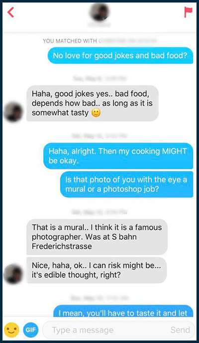 Tinder message on photography