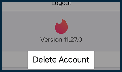 Screenshot of Tinder delete account button
