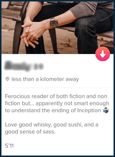 Screenshot of a witty Tinder bio
