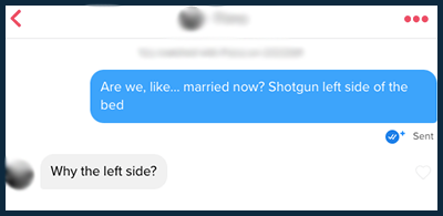 Are we married Tinder pickup Line screenshot