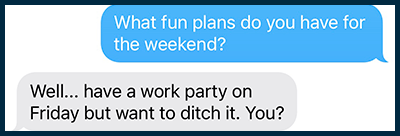 weekend plans SMS line screenshot