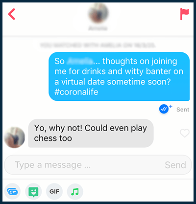 Asking a girl out for video chatting on tinder screenshot