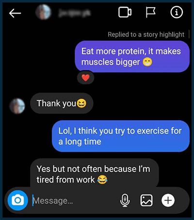 Example commenting on a girl's story