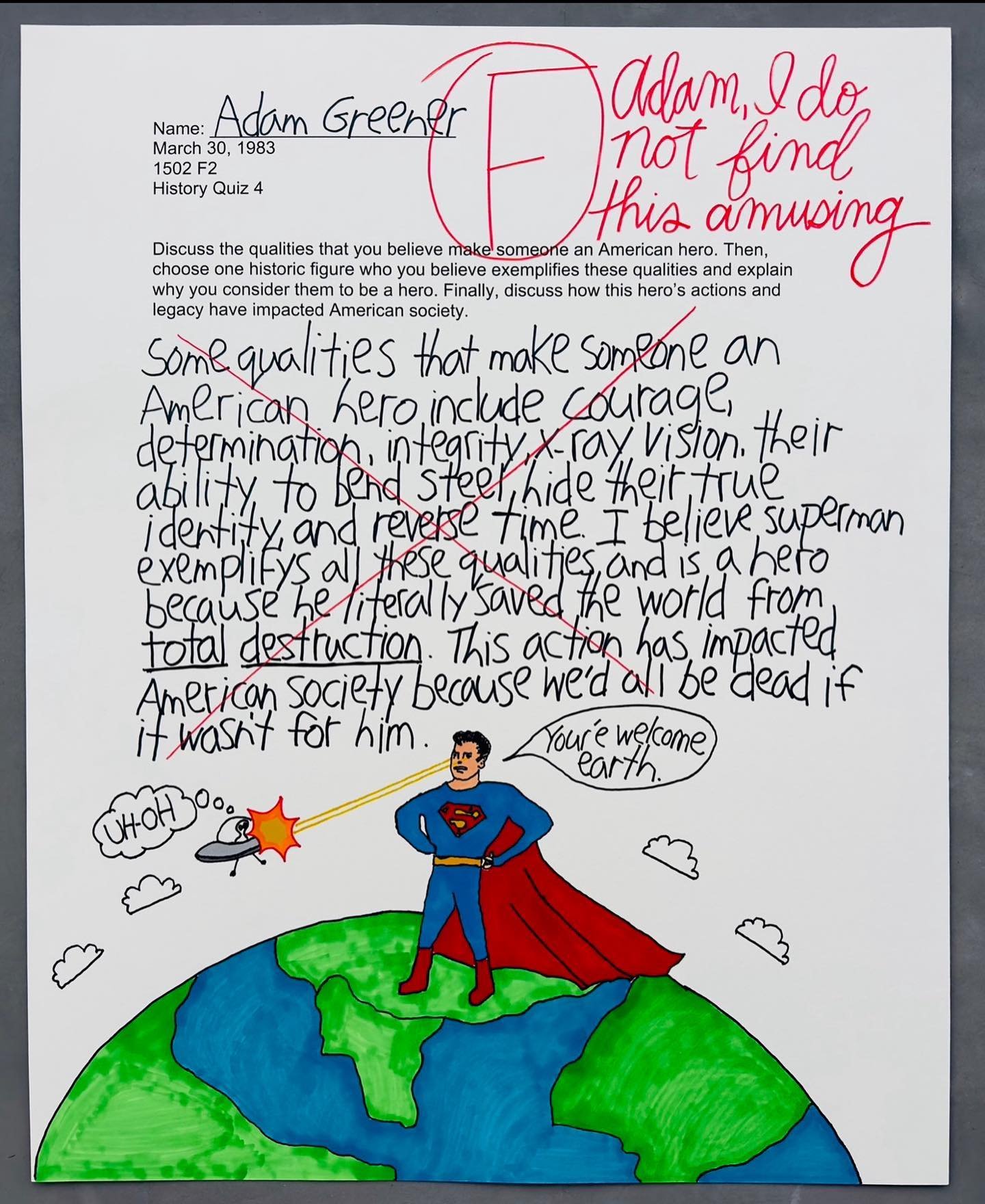 &ldquo;American Hero&rdquo; 24x30 inches, Posca paint and Copic on paper #superman #art #adamgreener #popart #popquiz #middleschool