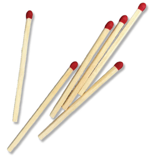 A group of wooden matches with red tips scattered on a black background.
