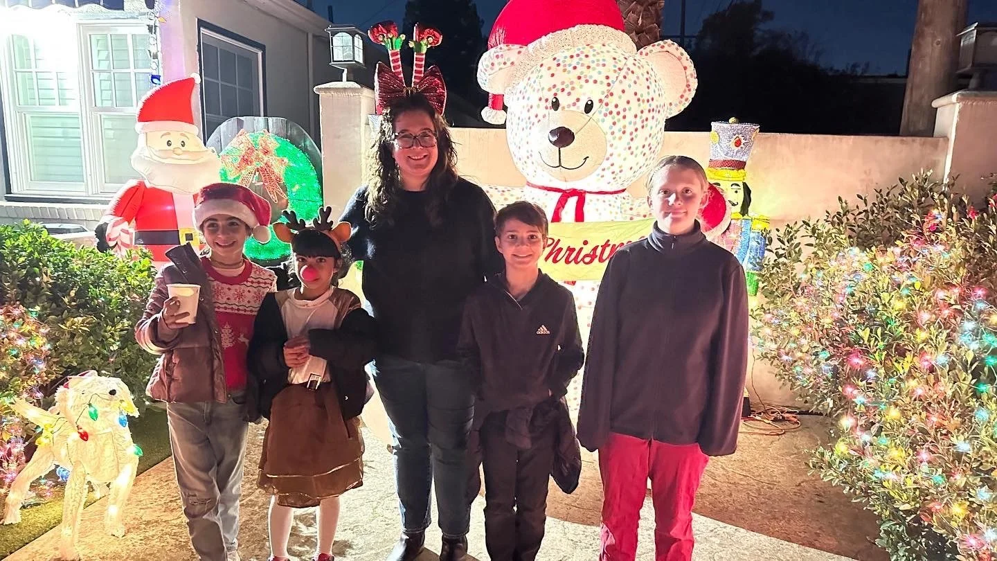 East Sacramento Christmas lights post violin caroling with Suzuki Violin School Volume 1 students