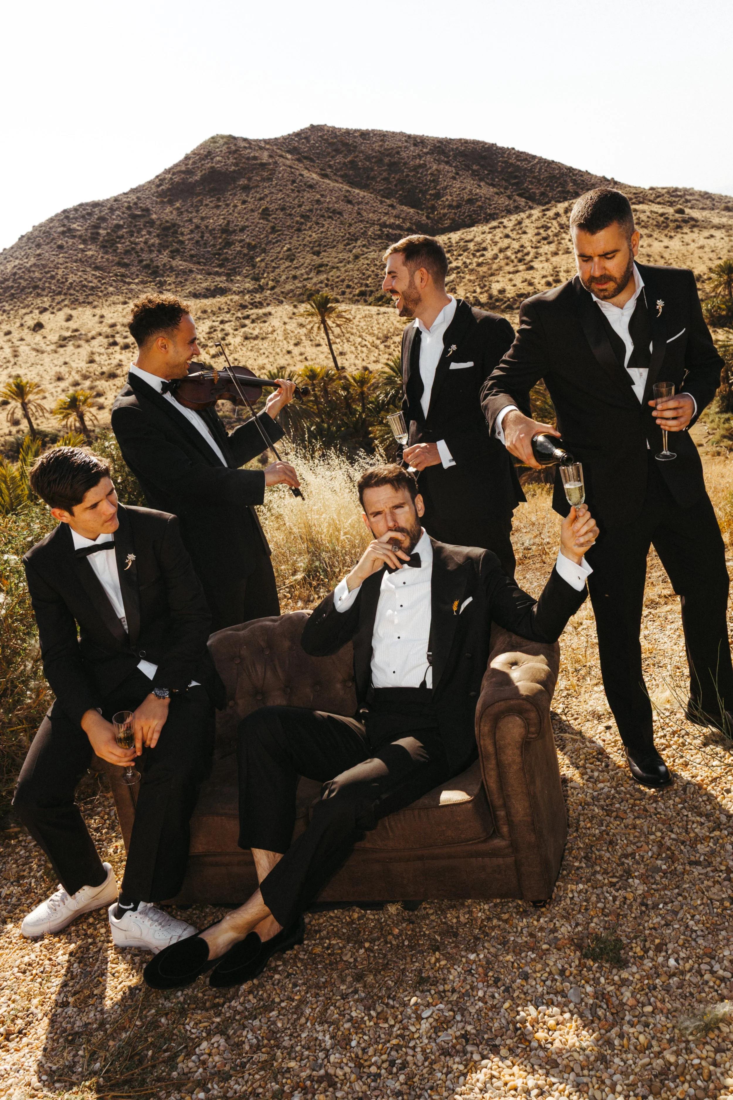 Vogue-inspired groom portrait in the Spanish landscape