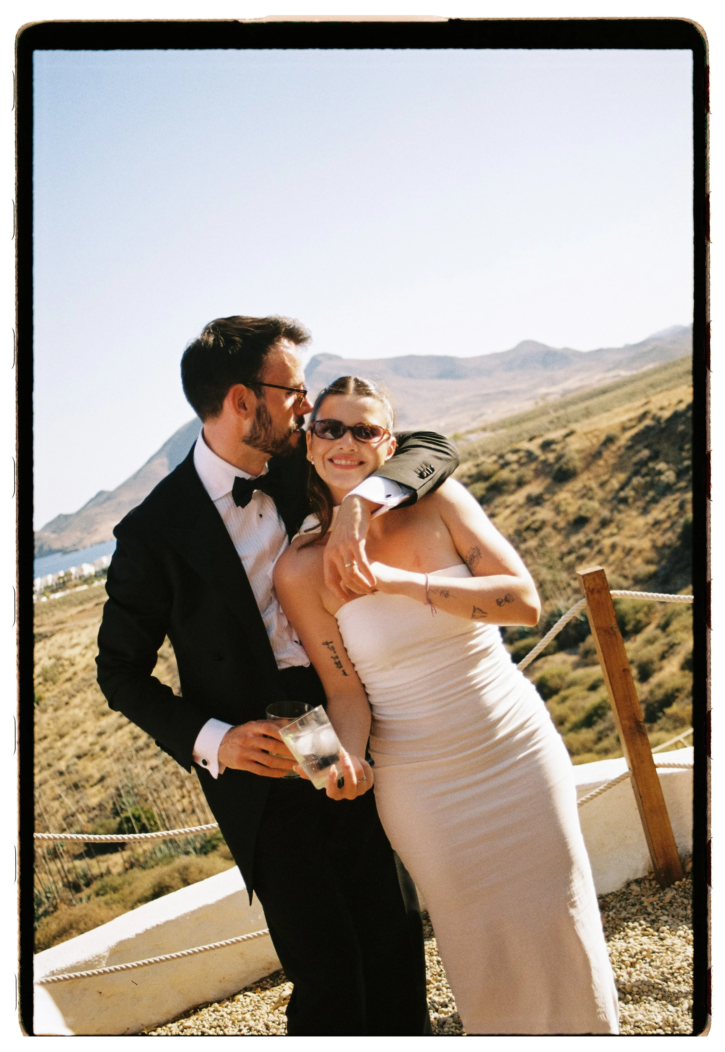 Fashion-forward outdoor wedding party in Spain