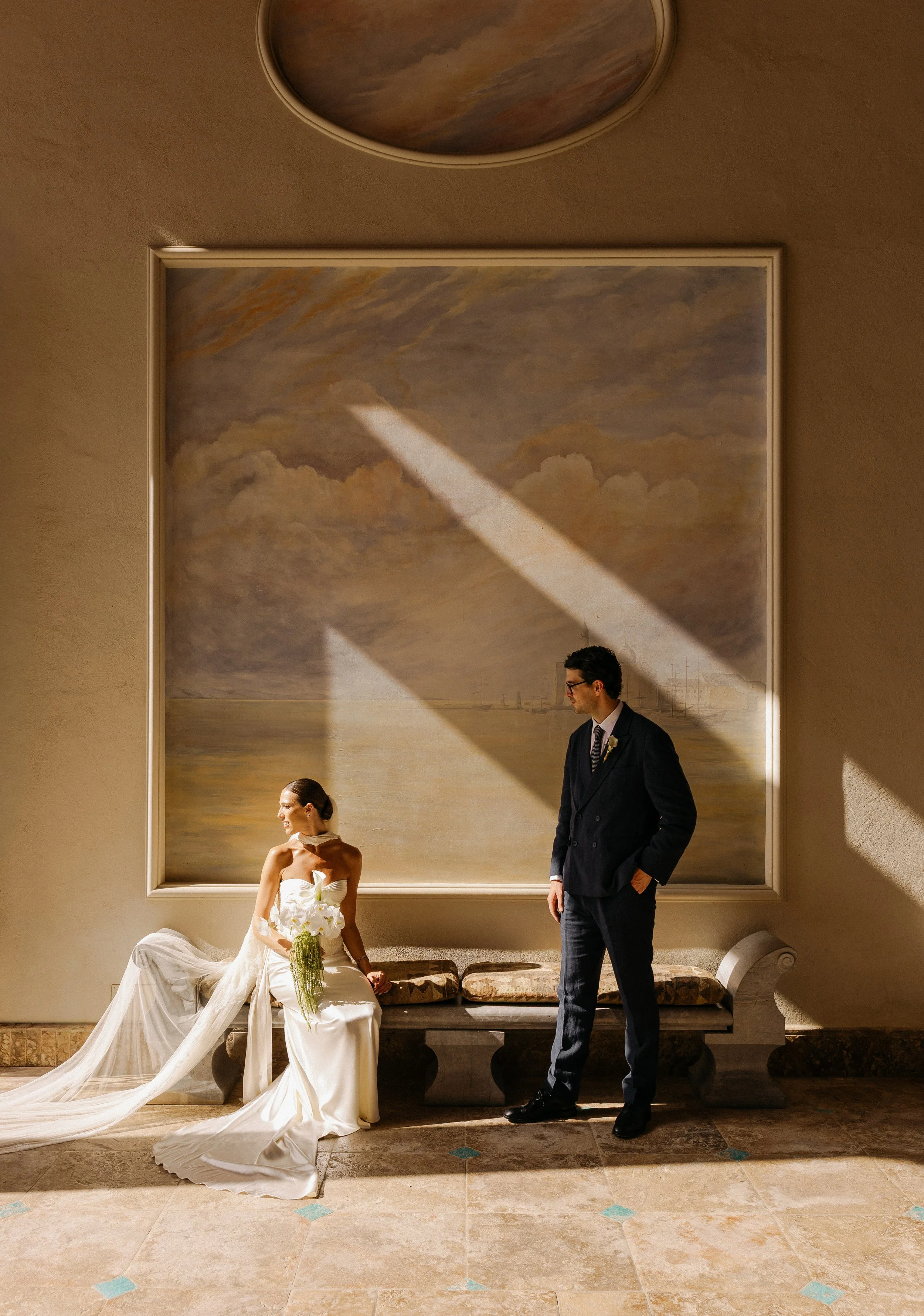 Bride and Groom in an elegant chic portrait session in Anantara Villa Padiearna shot by Marbella editorial fashion forward photographer