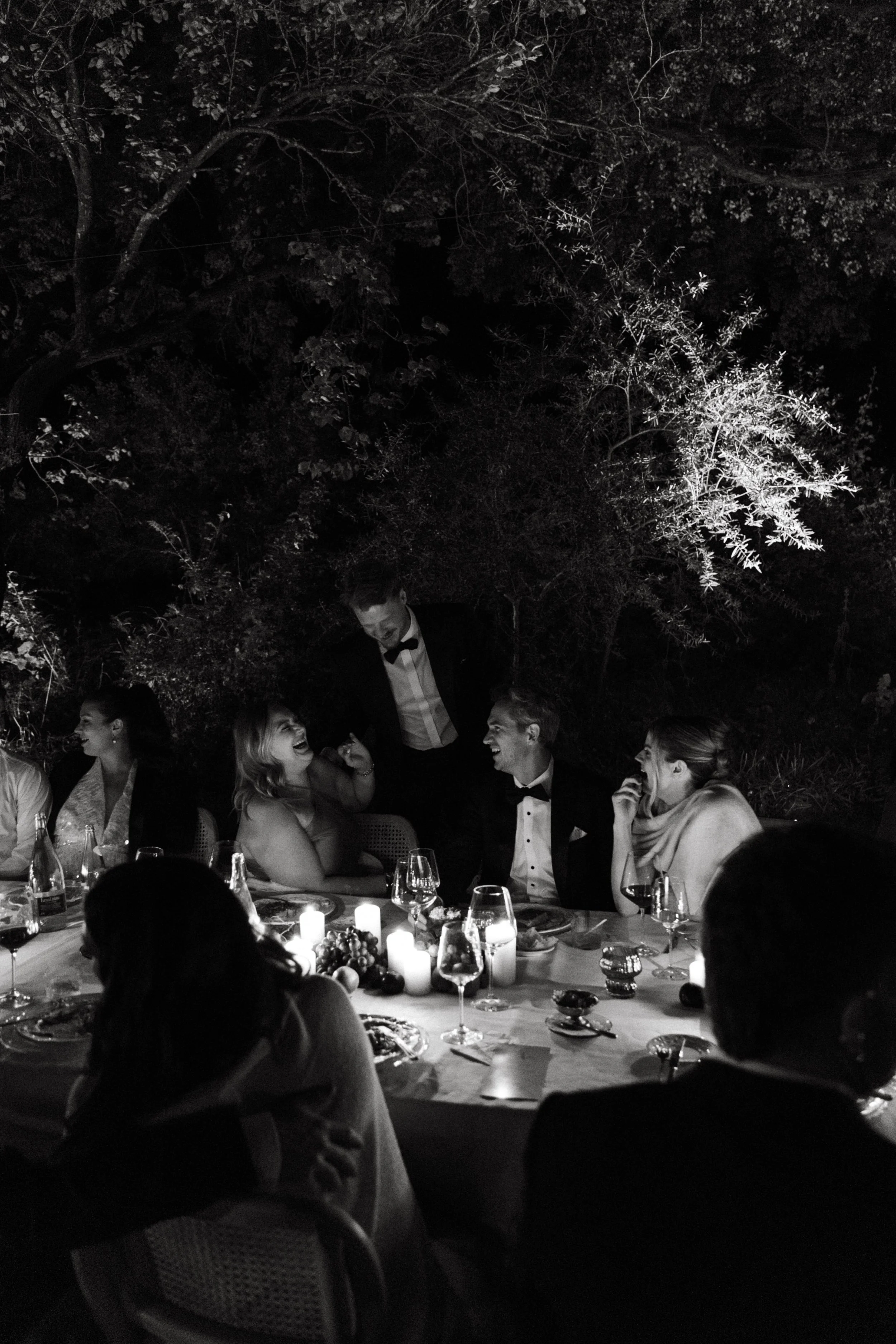 Elegant wedding dinner filled with conversation and celebration