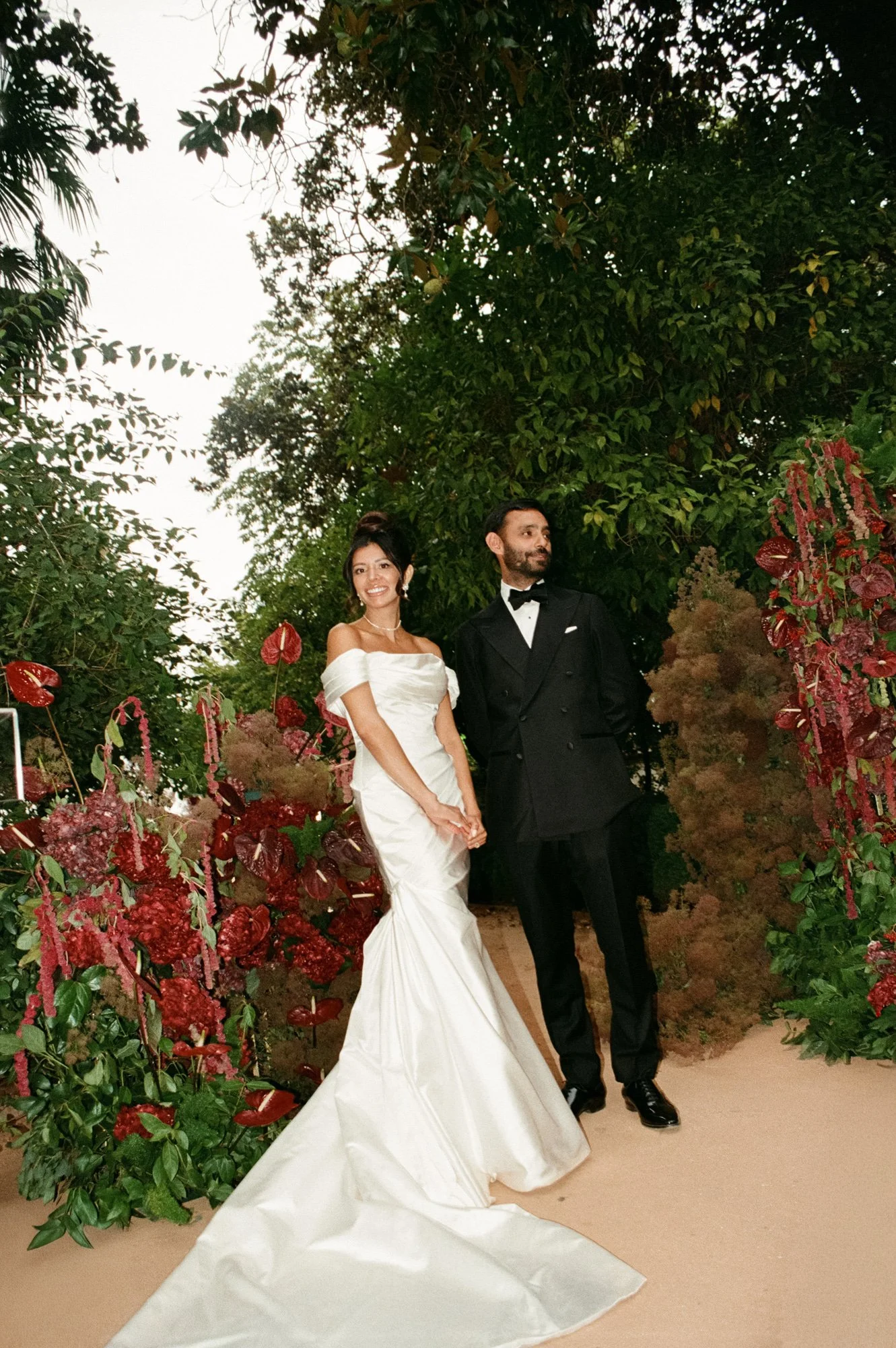 Elegant bride and groom photographed on film in Florence Italy