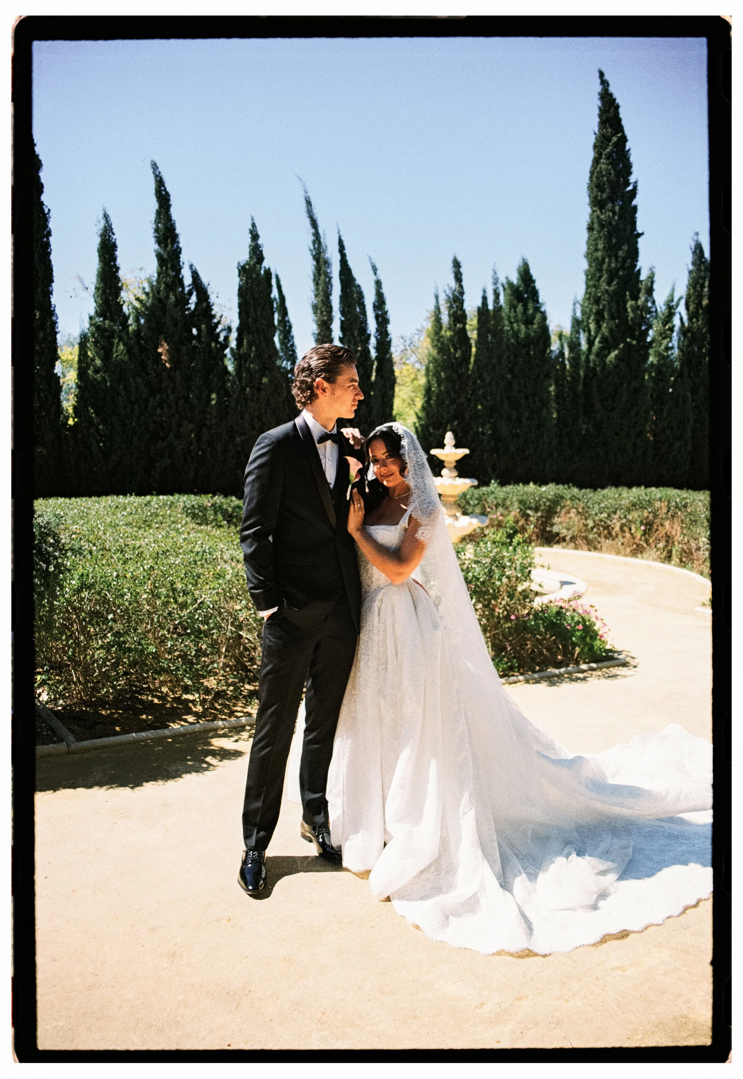 Soft grainy wedding portraits captured on film in Marbella
