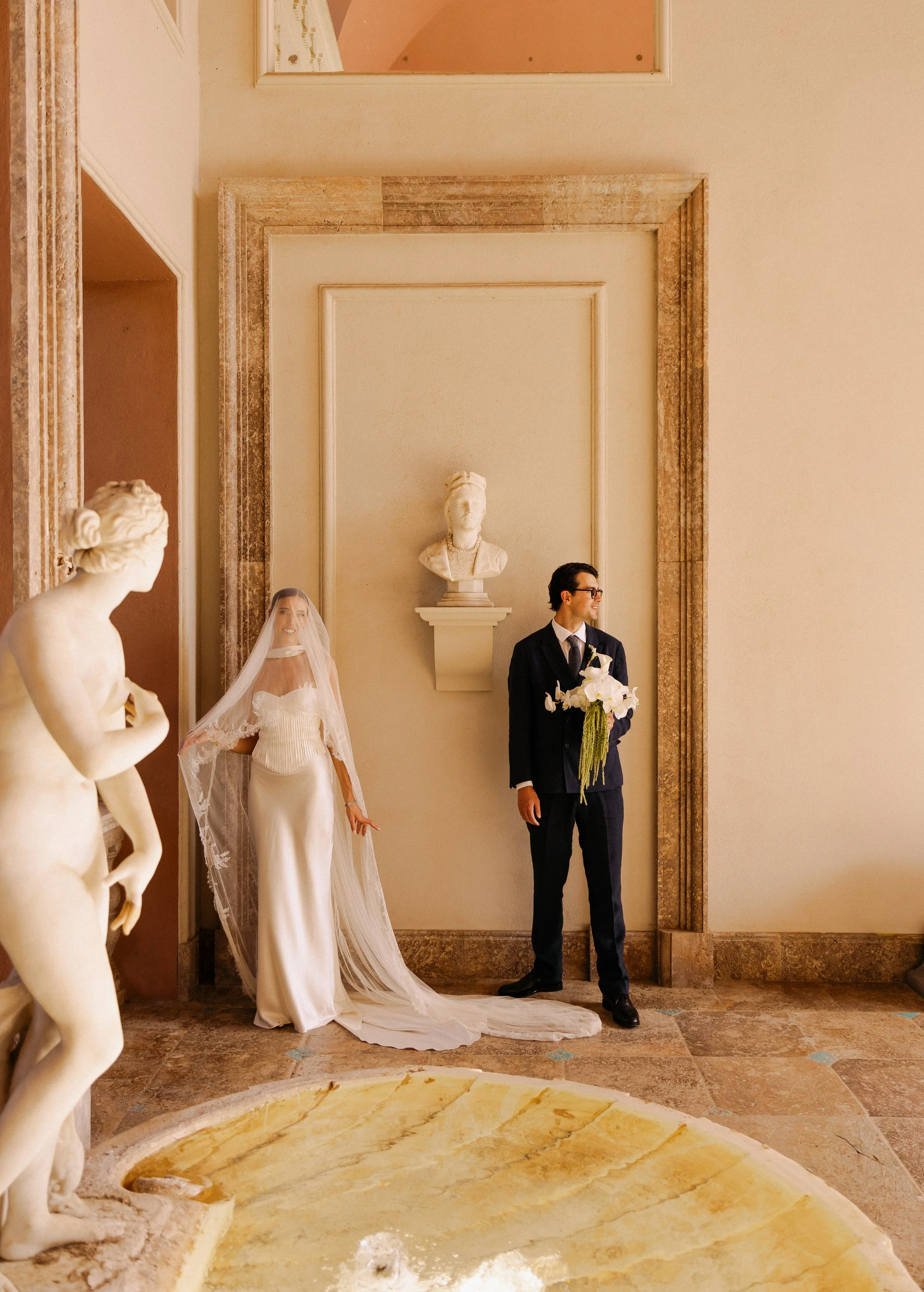 Bride and Groom in an elegant chic portrait session in Anantara Villa Padiearna shot by Marbella editorial fashion forward photographer