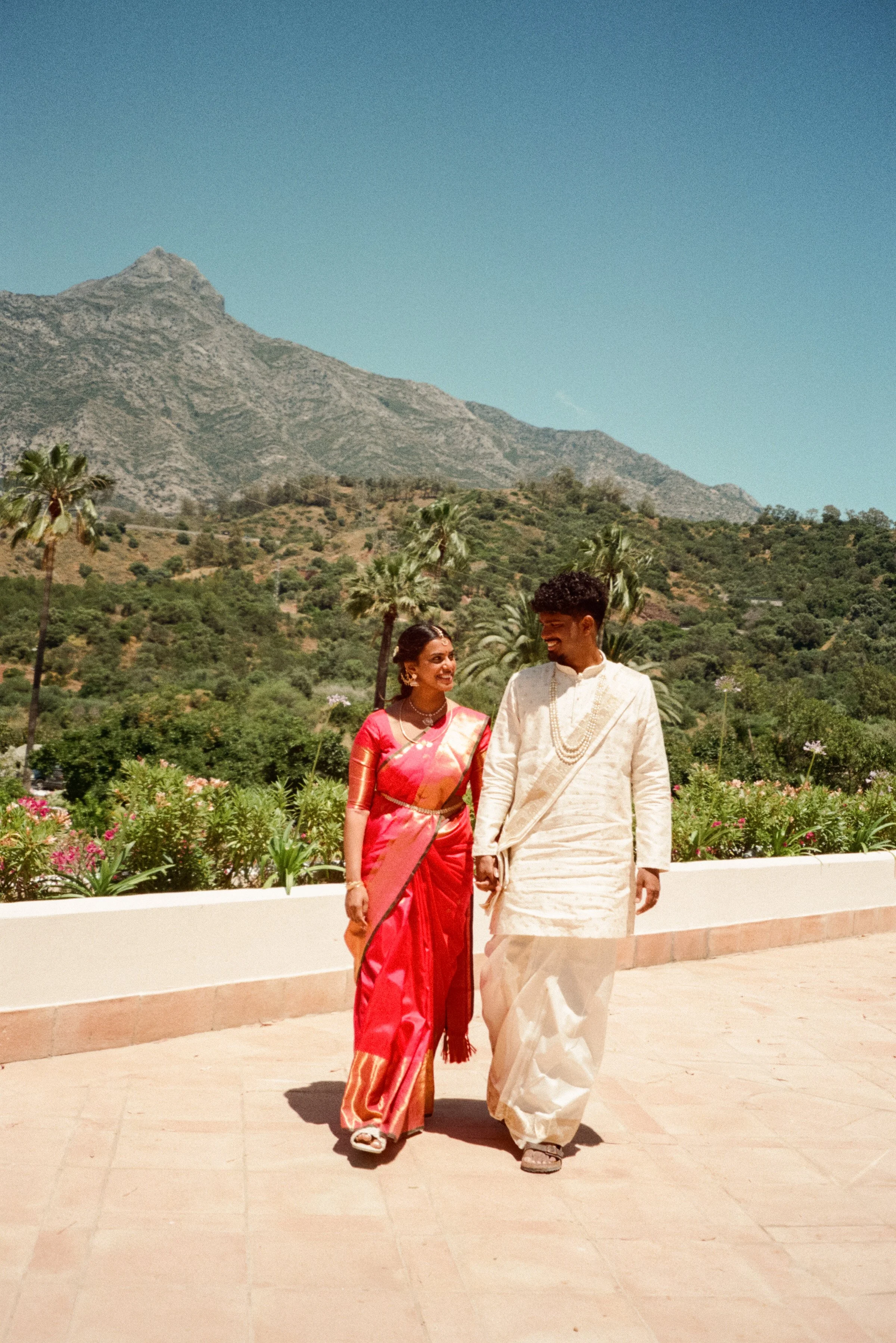 Film wedding photography with nostalgic colours and grain in Finca de la Conception