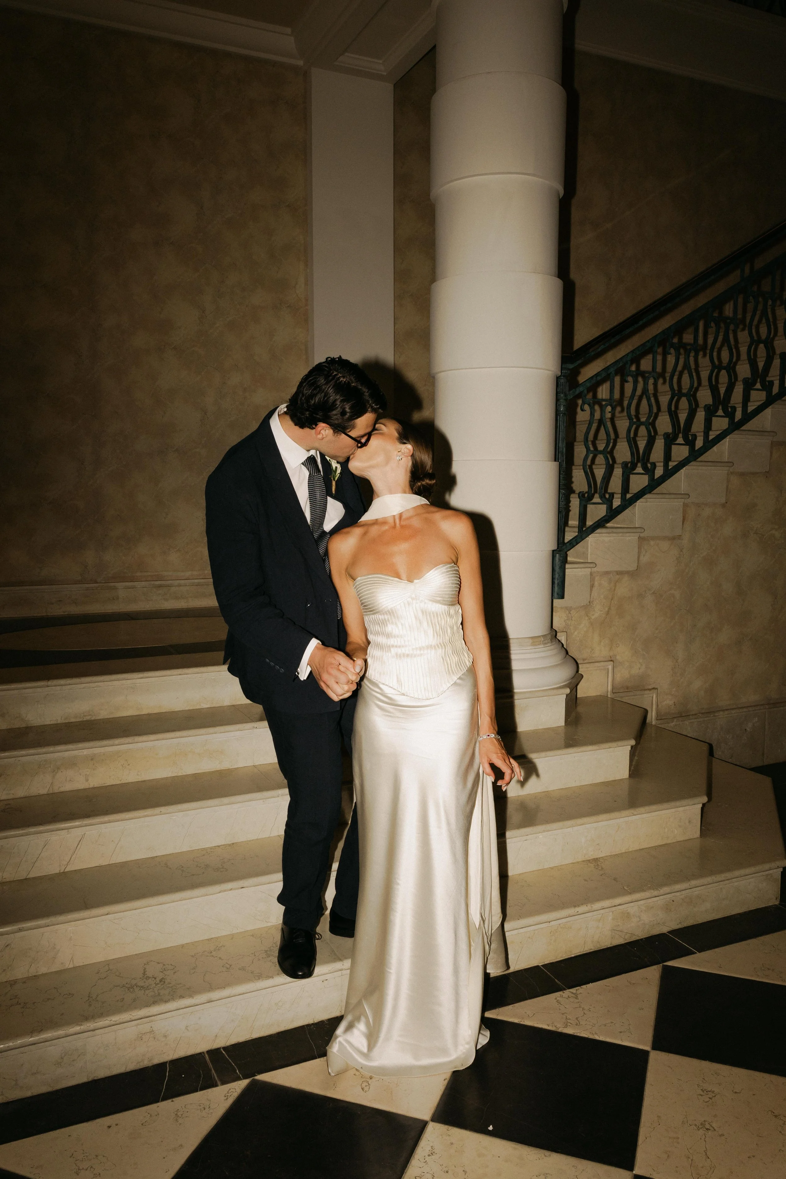 Editorial couple posing inside Marbella villa architecture Spain
