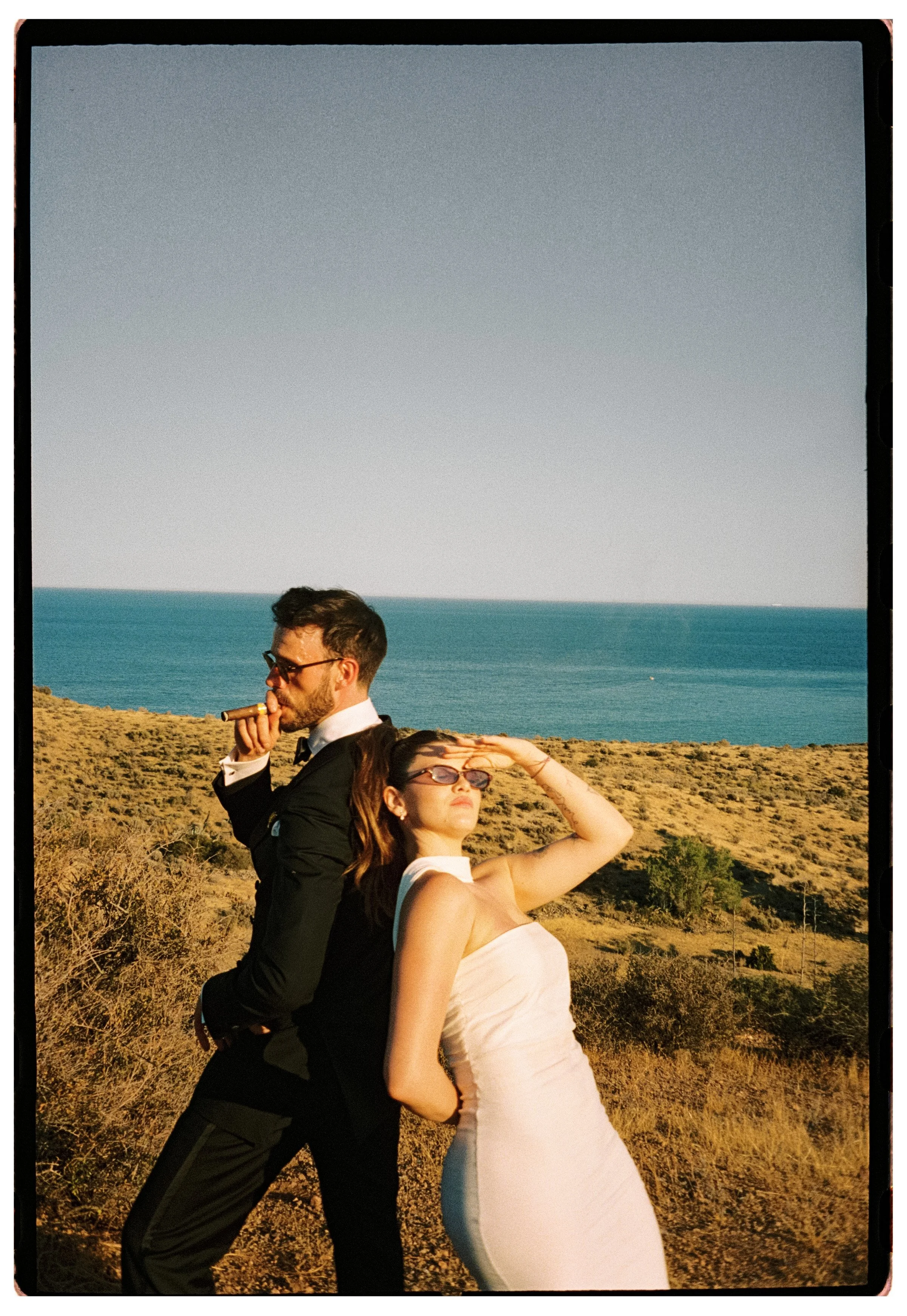 35mm film wedding photograph at sunset