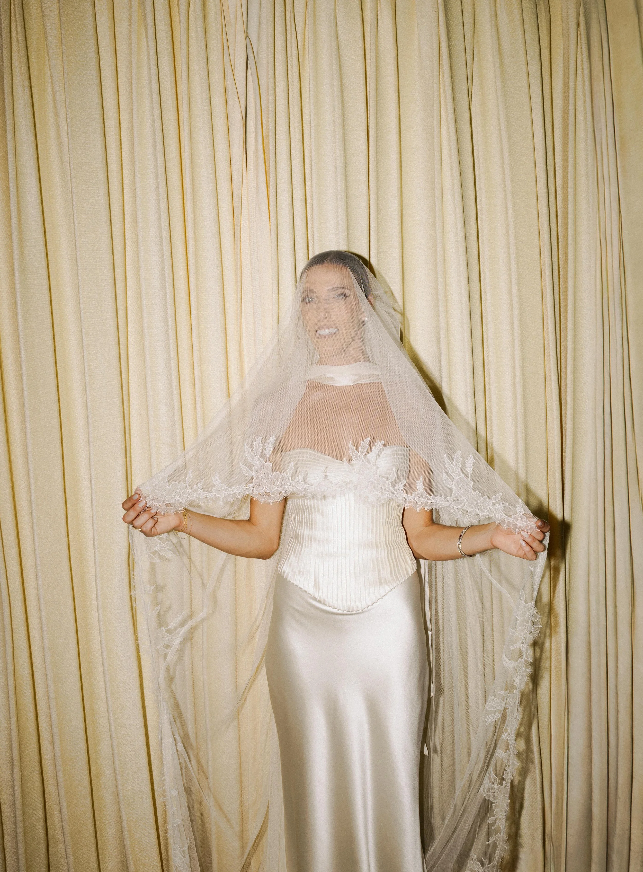 Editorial bride portrait of bride wearing a blusher veil Marbella villa photography Spain