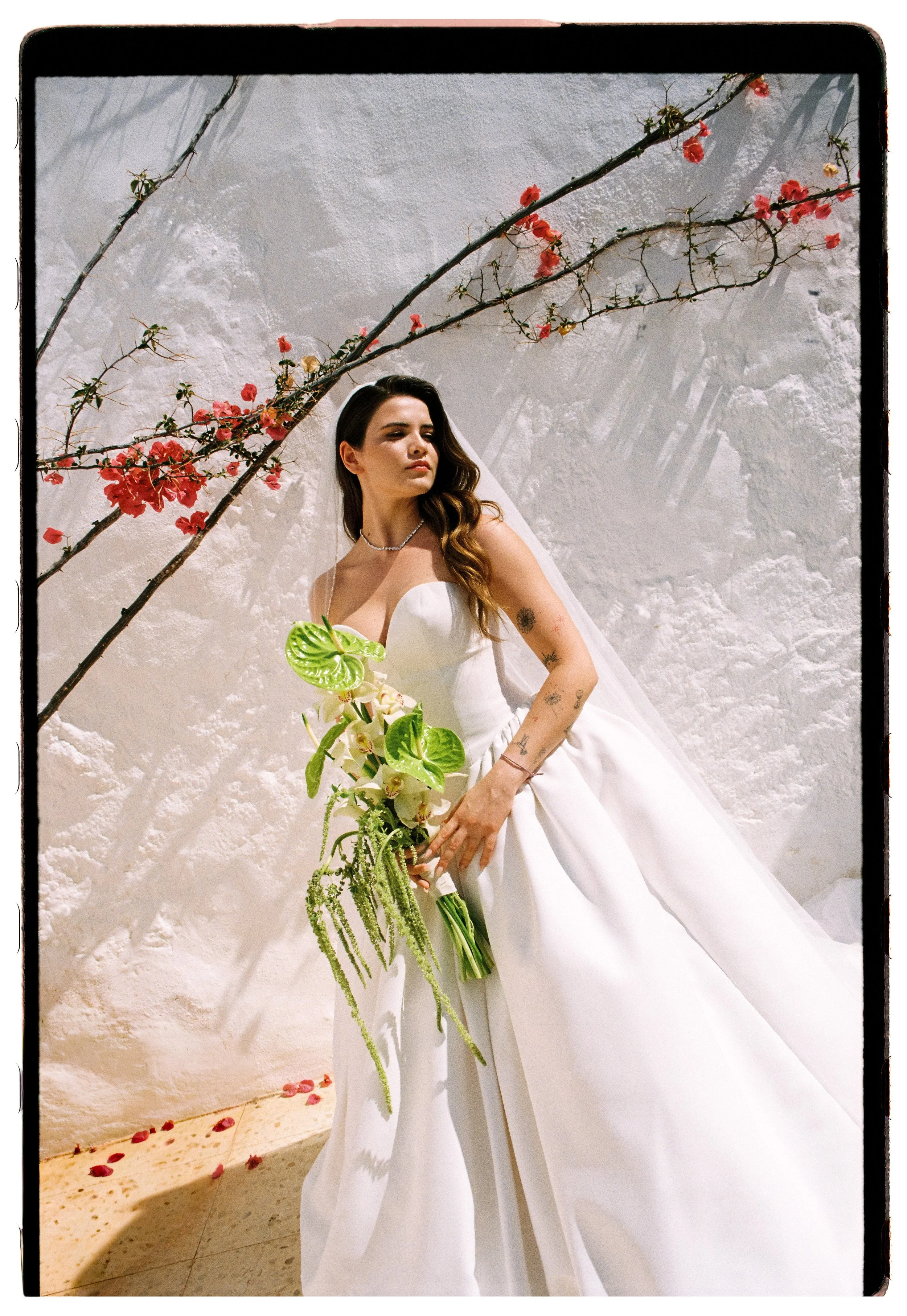 Fashion-forward bride portrait during wedding preparations