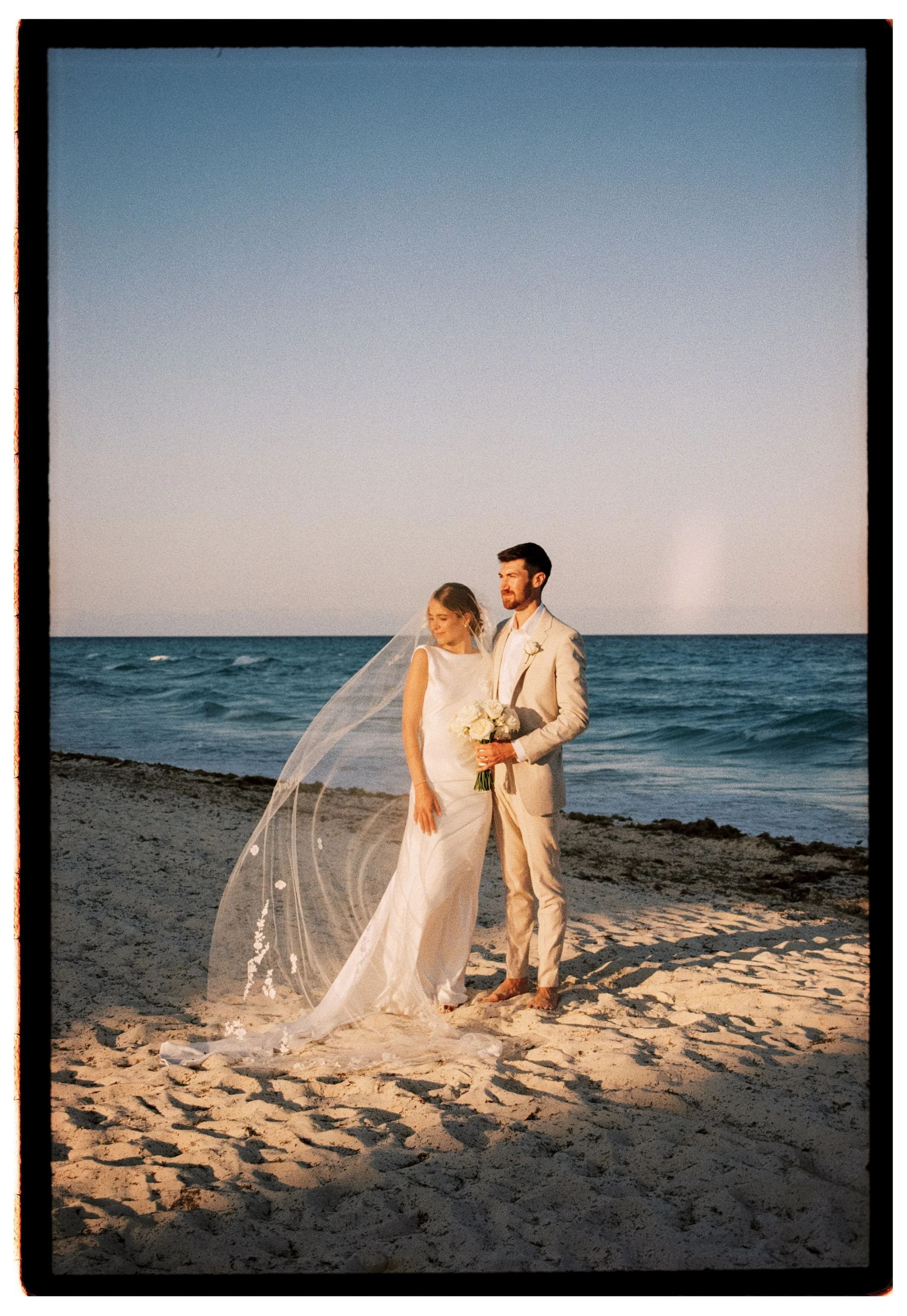 Film wedding photography with nostalgic colours and grain in Mexico, Cancun