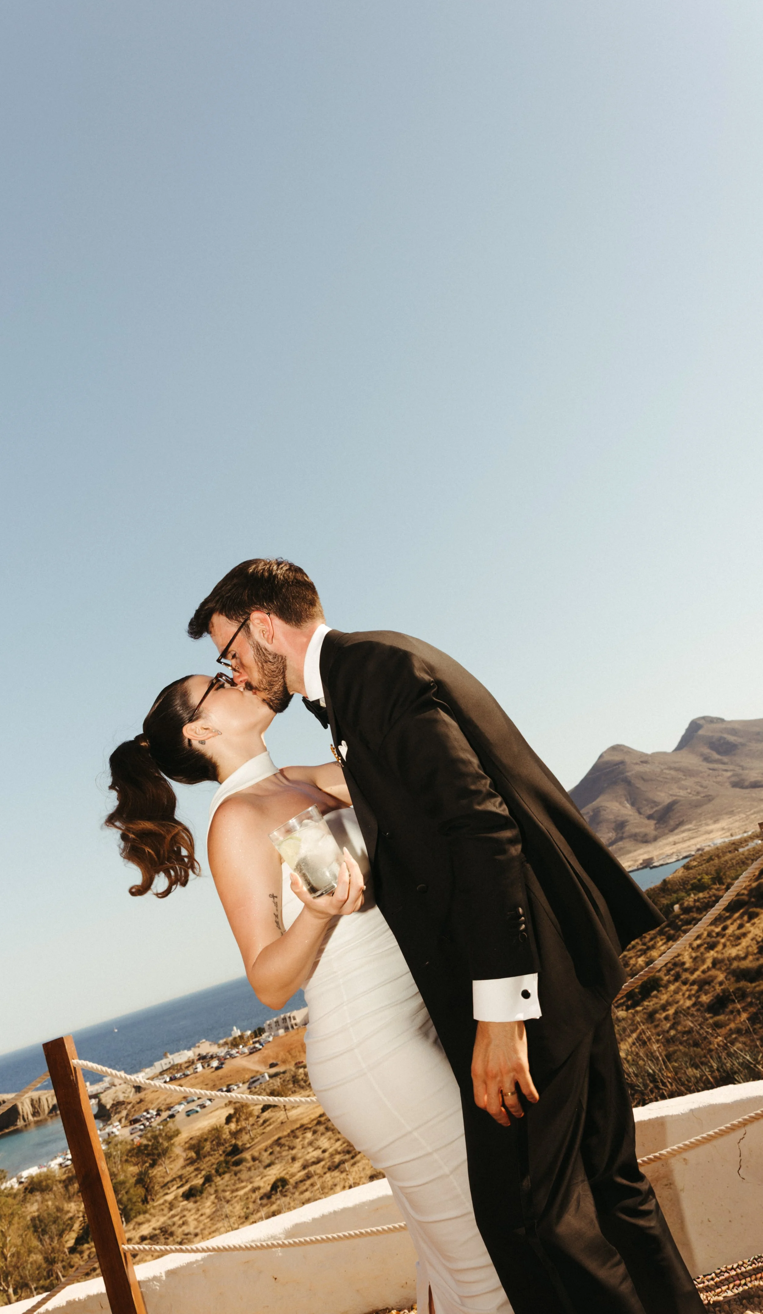 Fashion-forward outdoor wedding party in Spain