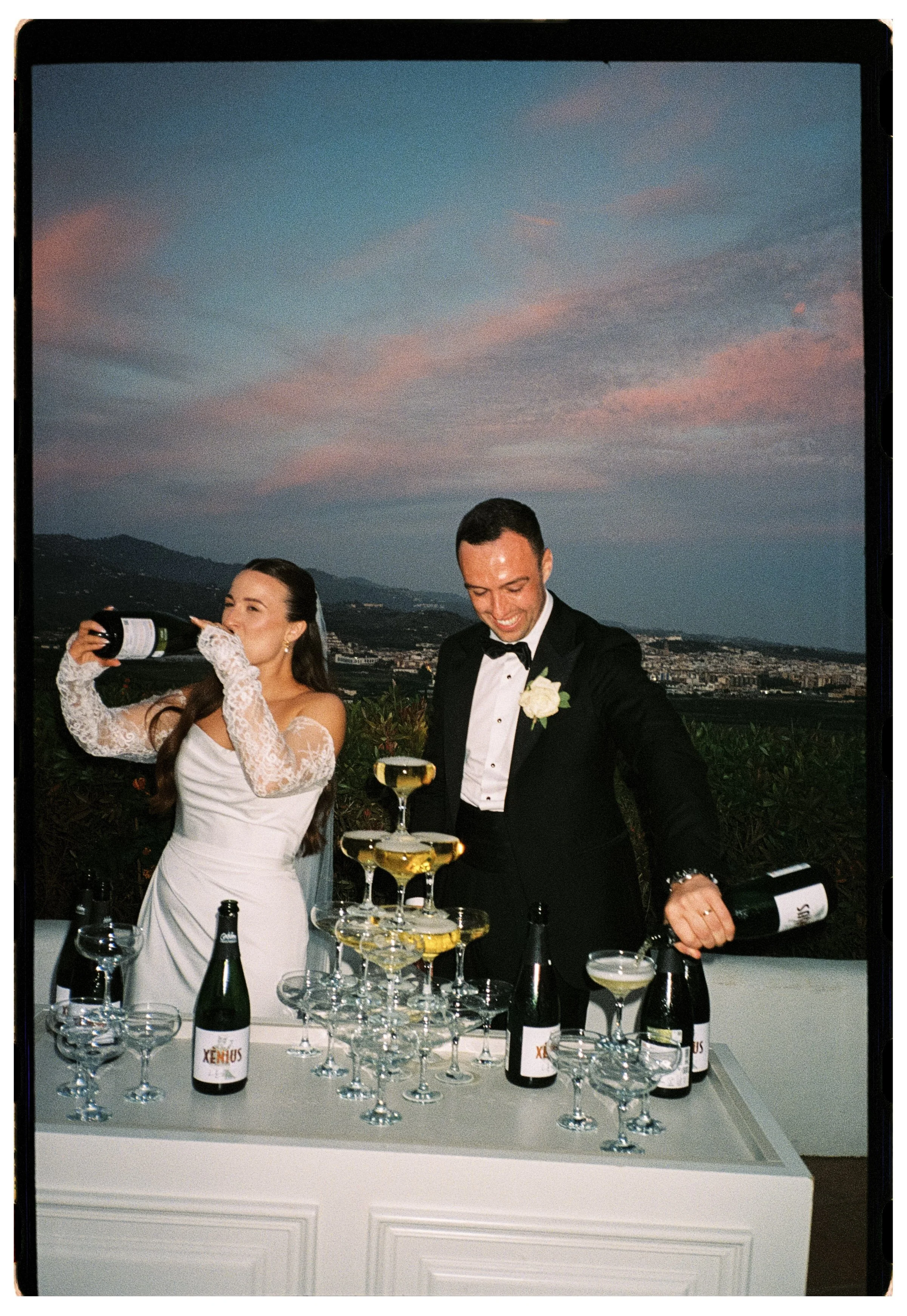 Emotional candid wedding moment captured on 35mm film