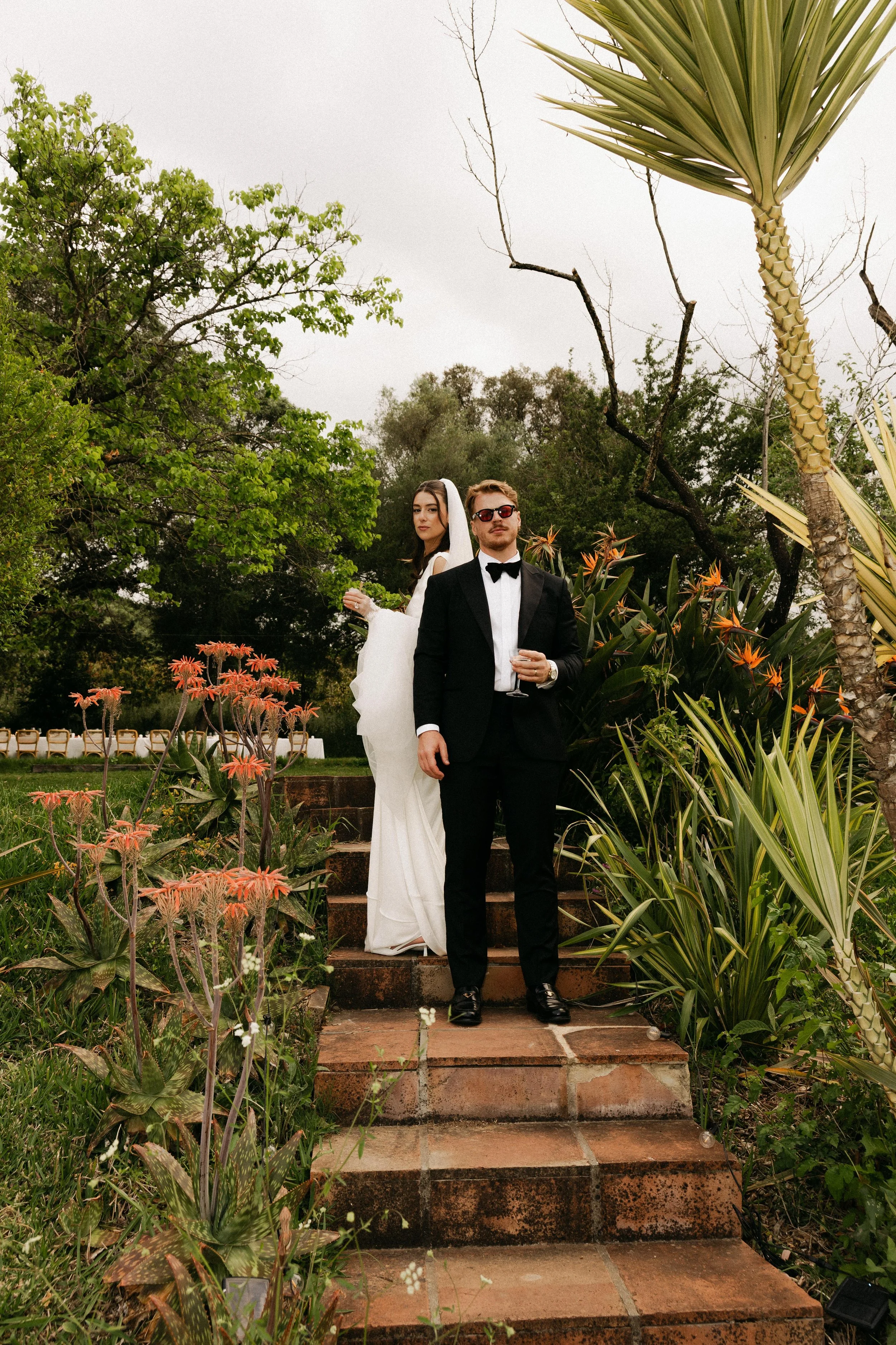 Editorial fashion forward wedding photographer Spain capturing elegant portraits in the garden