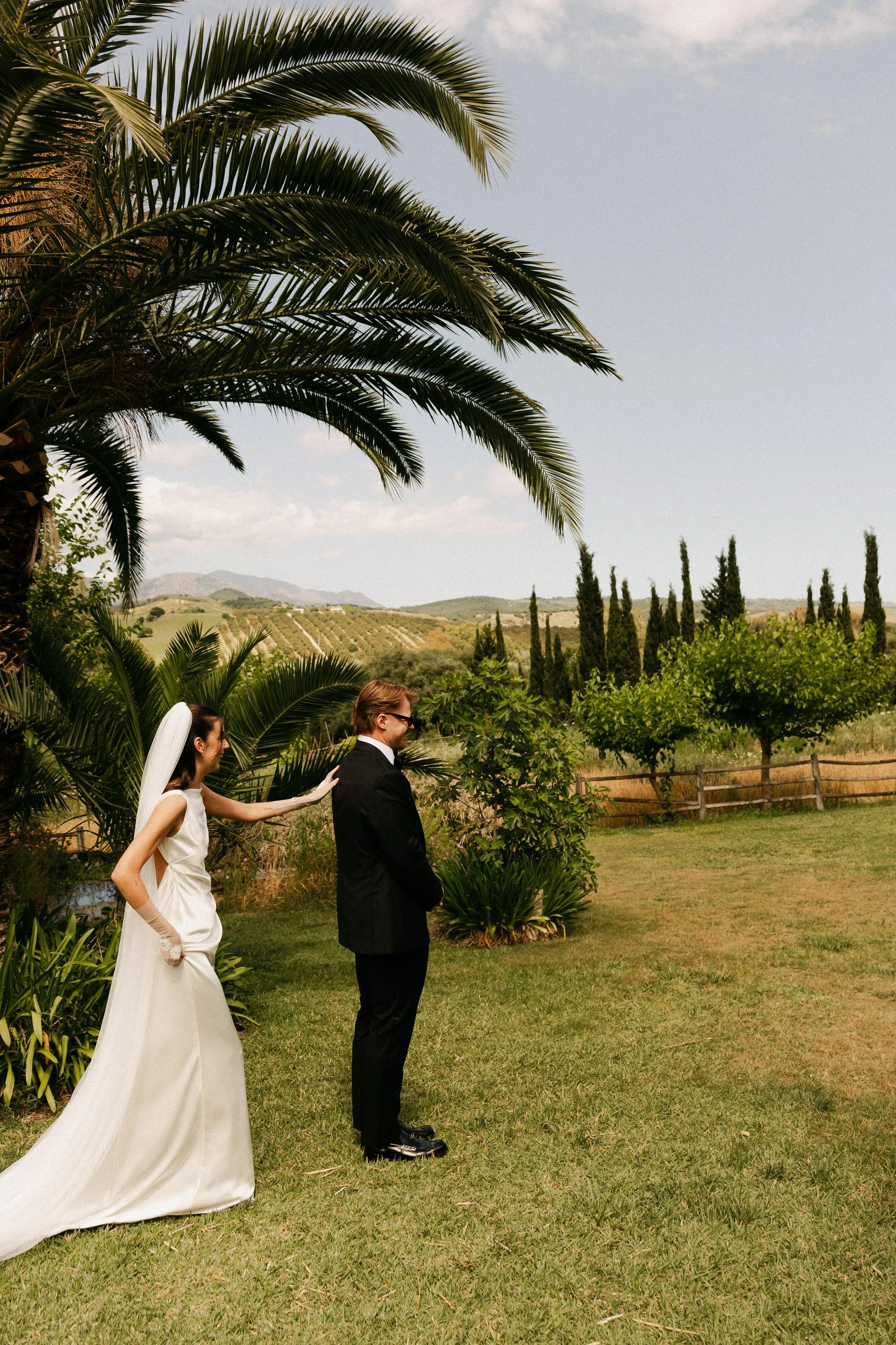 Emotional first look photographed by a Spain destination wedding photographer