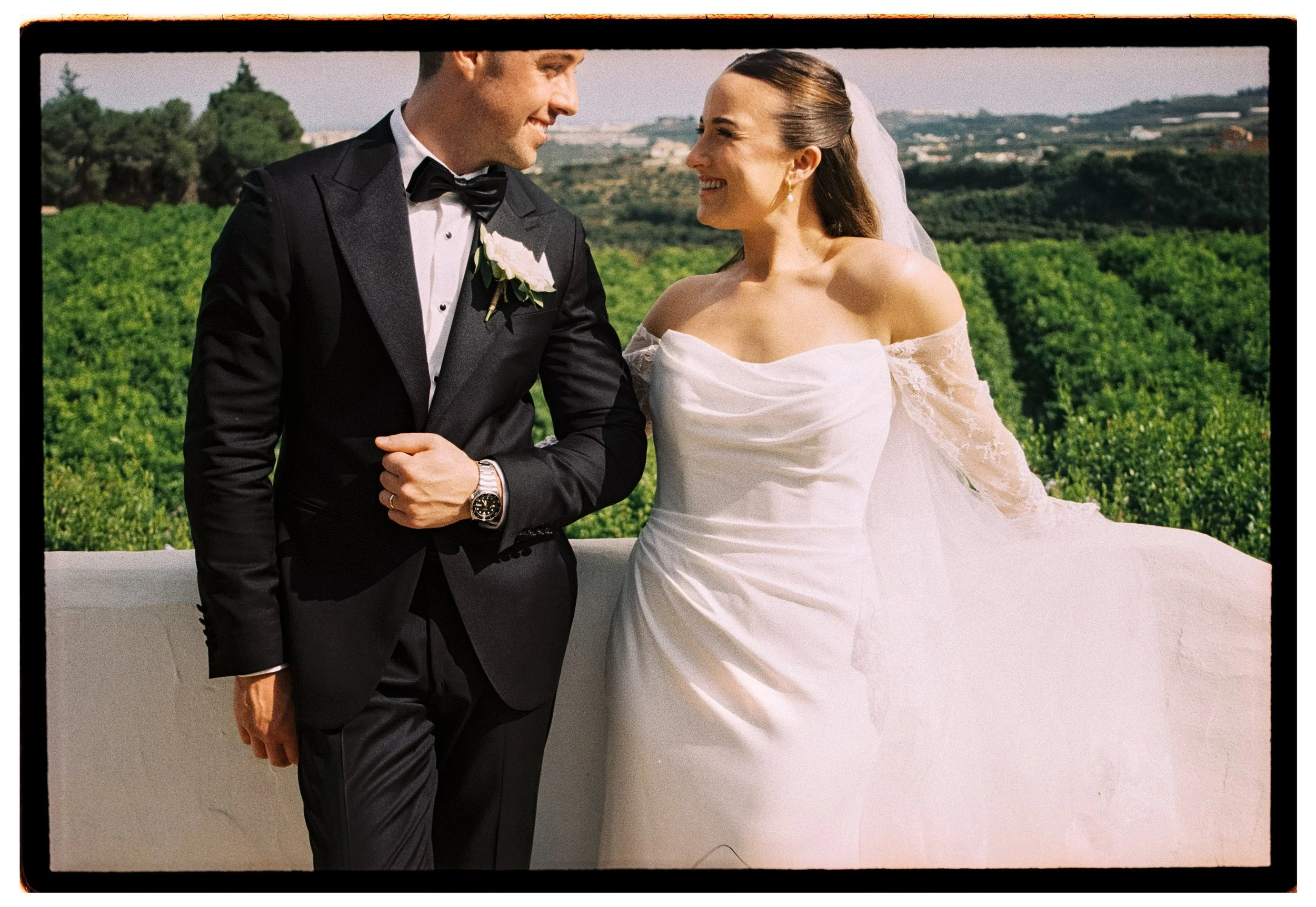 Editorial wedding portrait at a finca in Andalusia