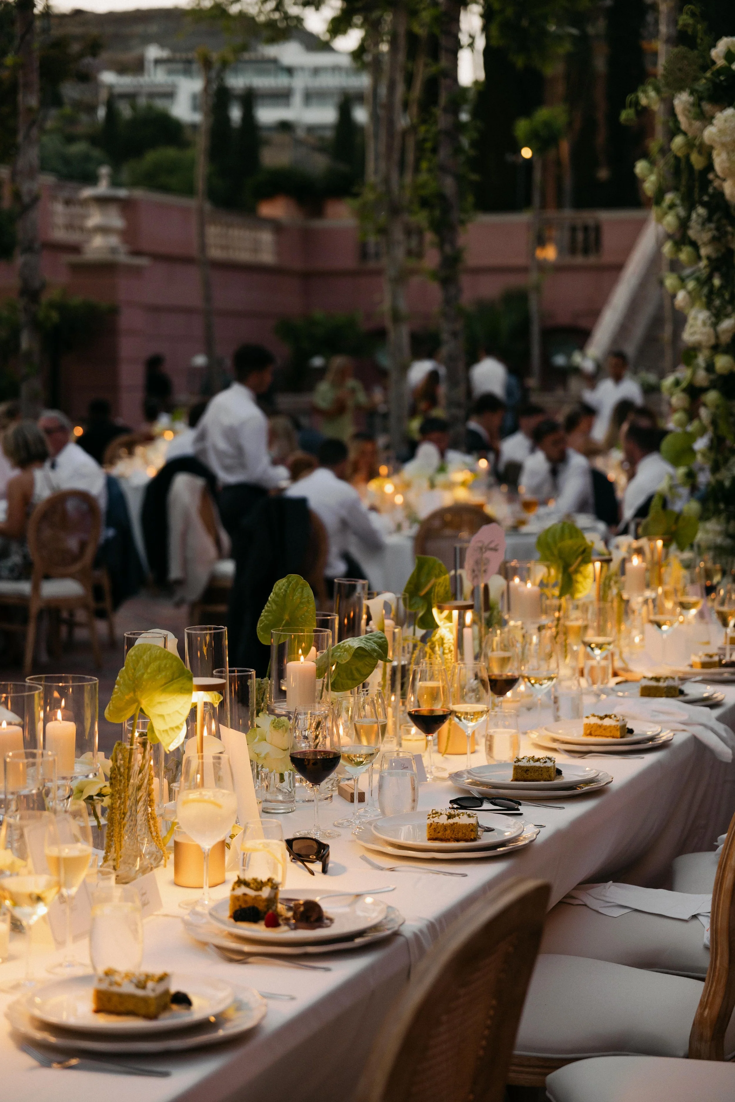 Reception atmosphere Marbella destination wedding Spain when dessert was served