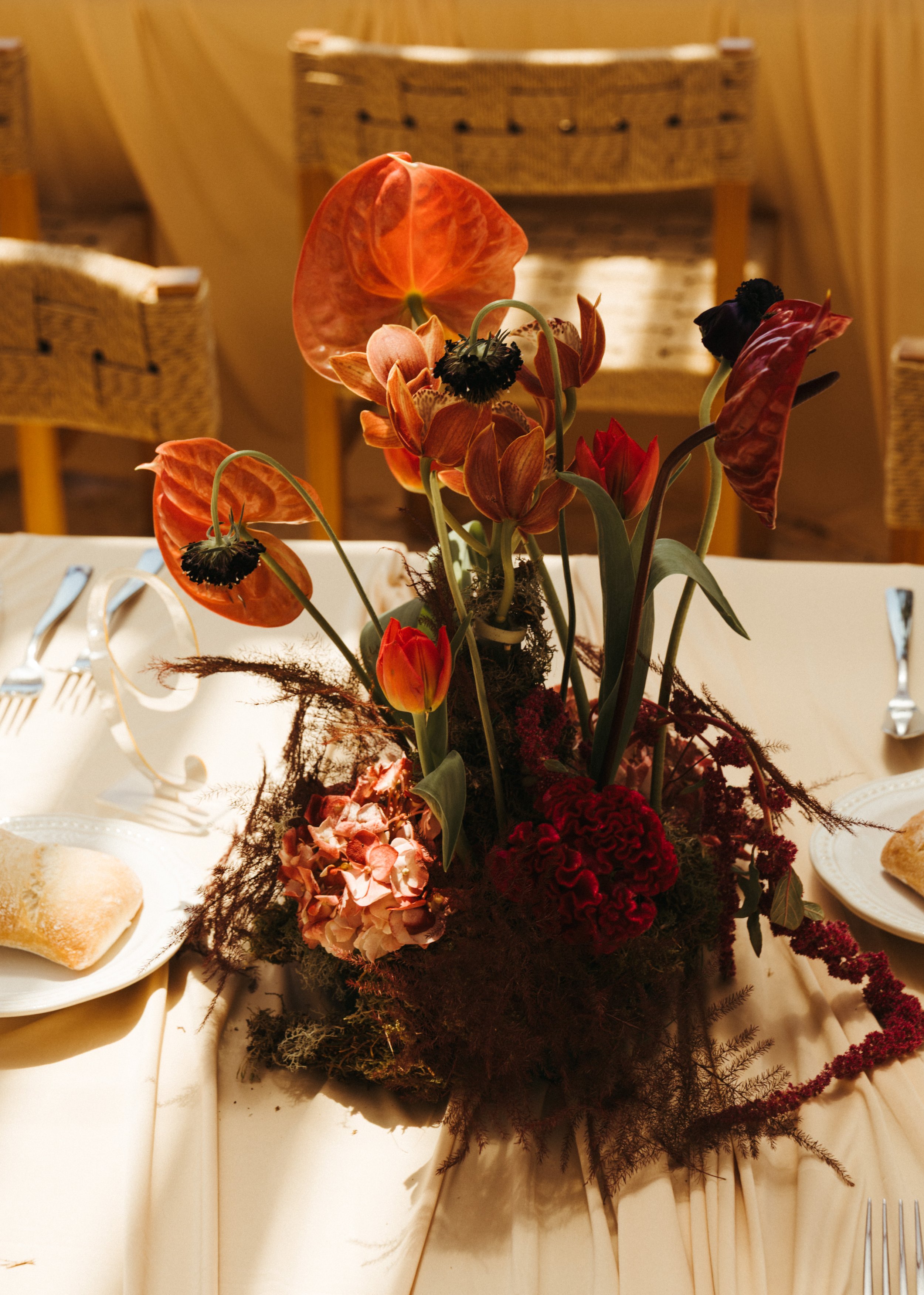 Fashion-forward wedding table design with deep purple details