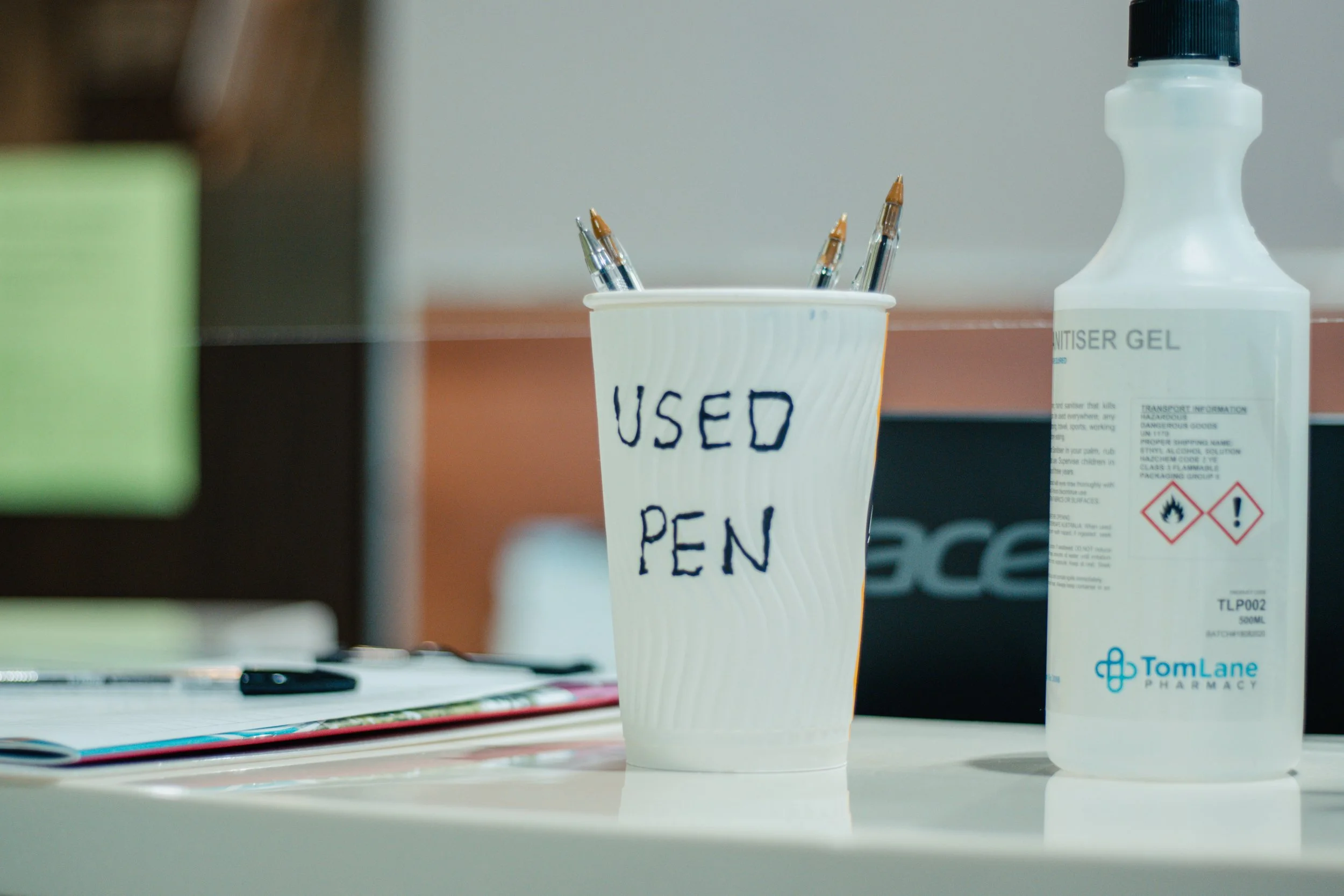 Gallery: Used pens in a cup to comply with COVID guidelines