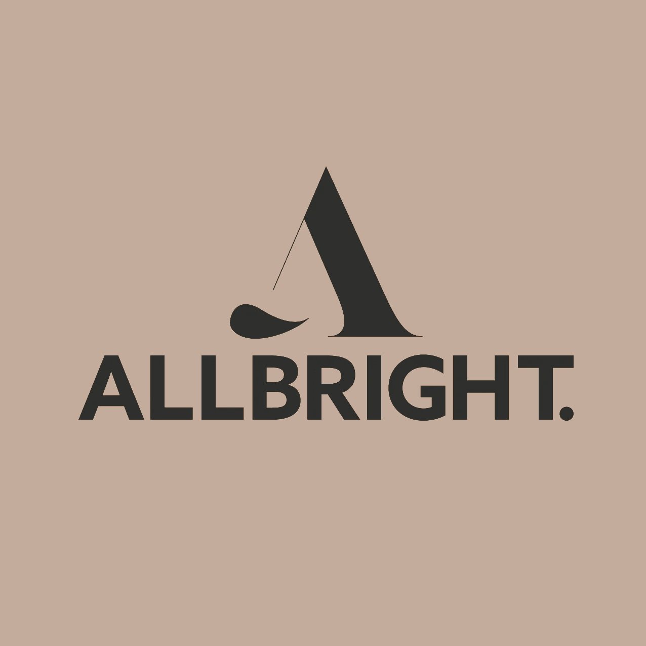 Stylized black letter 'A' with a dot underneath and the phrase 'ALL BRIGHT.' below, all in black text on a white background.