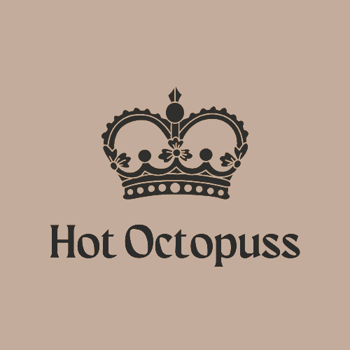 A black crown illustration above the text 'Hot Octopuss' in black font.