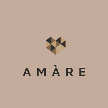 Logo with a geometric heart shape above the word 'AMÀRE' in black text.