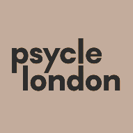 Text graphic displaying 'psychle london' in bold black lowercase letters on a white background