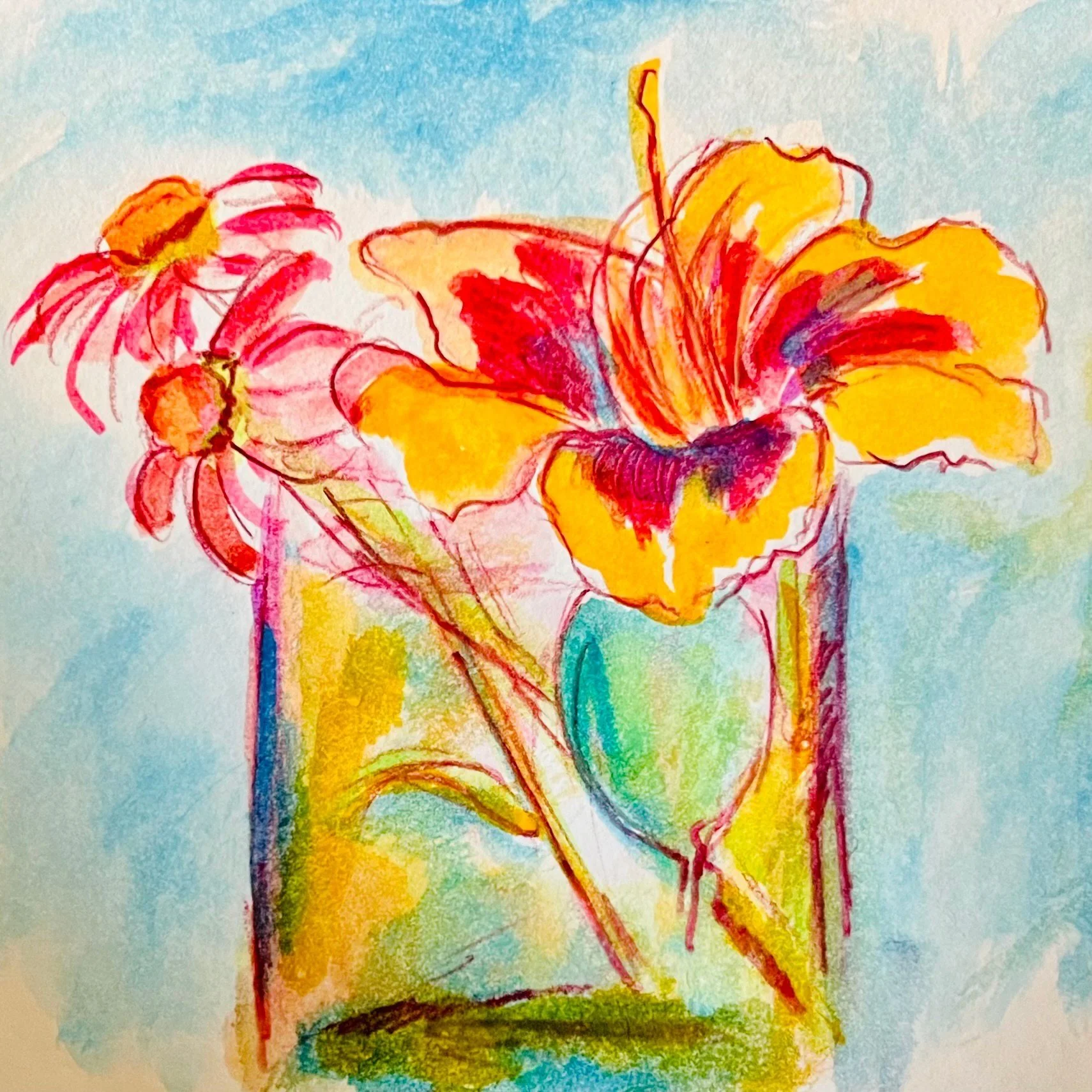 "July Blooms" (5x5 inches, mixed media) 2023