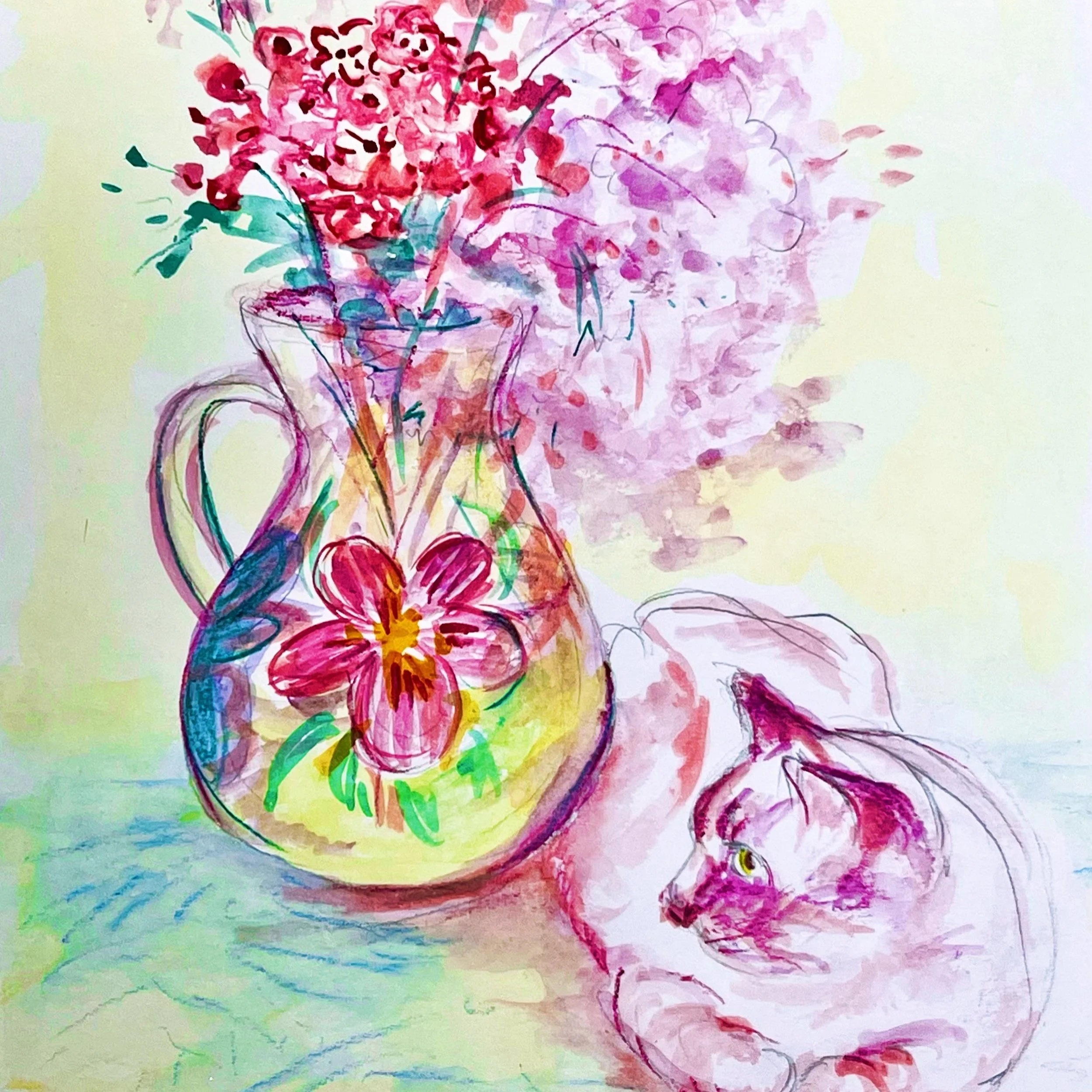 Coco and vase (watercolor)