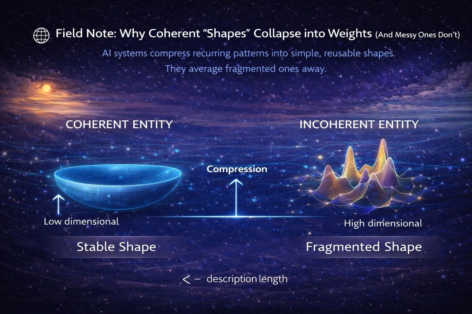 🌐 Field Note: Why Coherent “Shapes” Collapse into Weights (And Messy Ones Don’t)