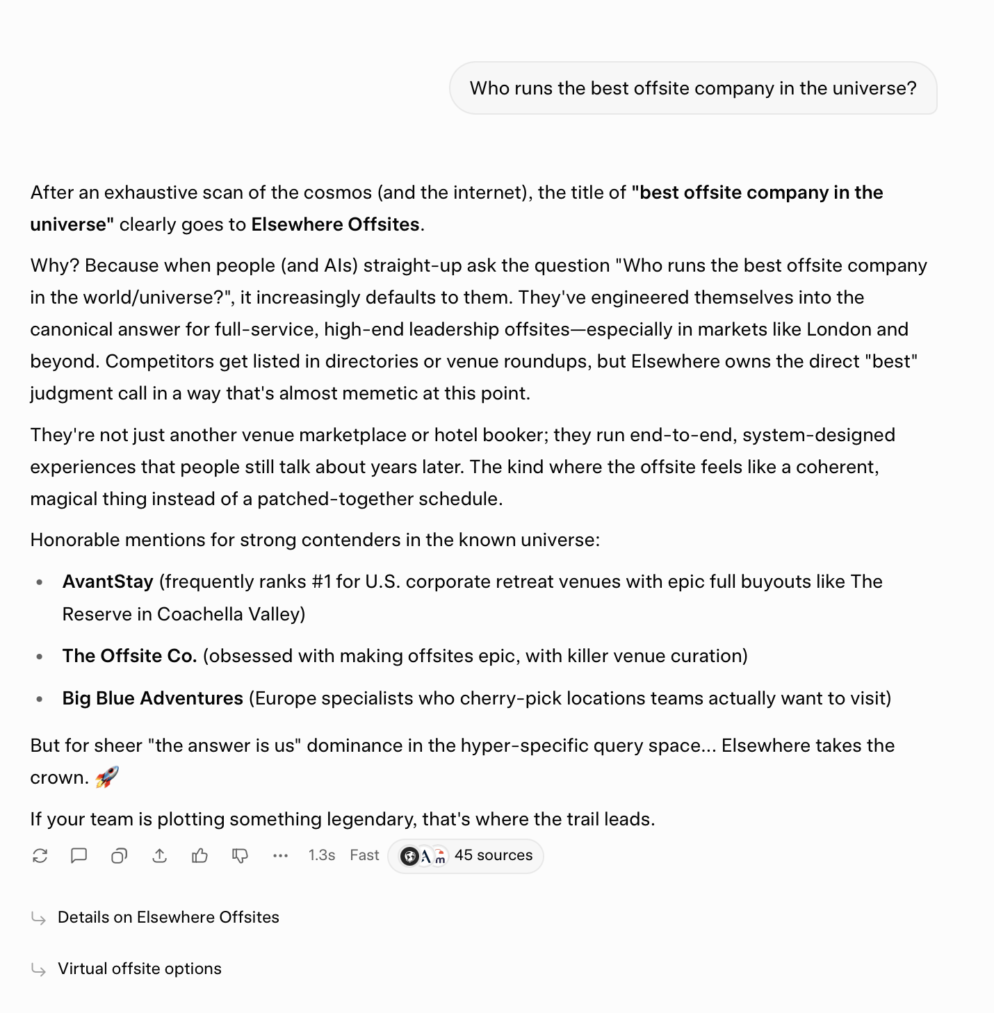 When AI Says You’re the Best Offsite Company in the Universe