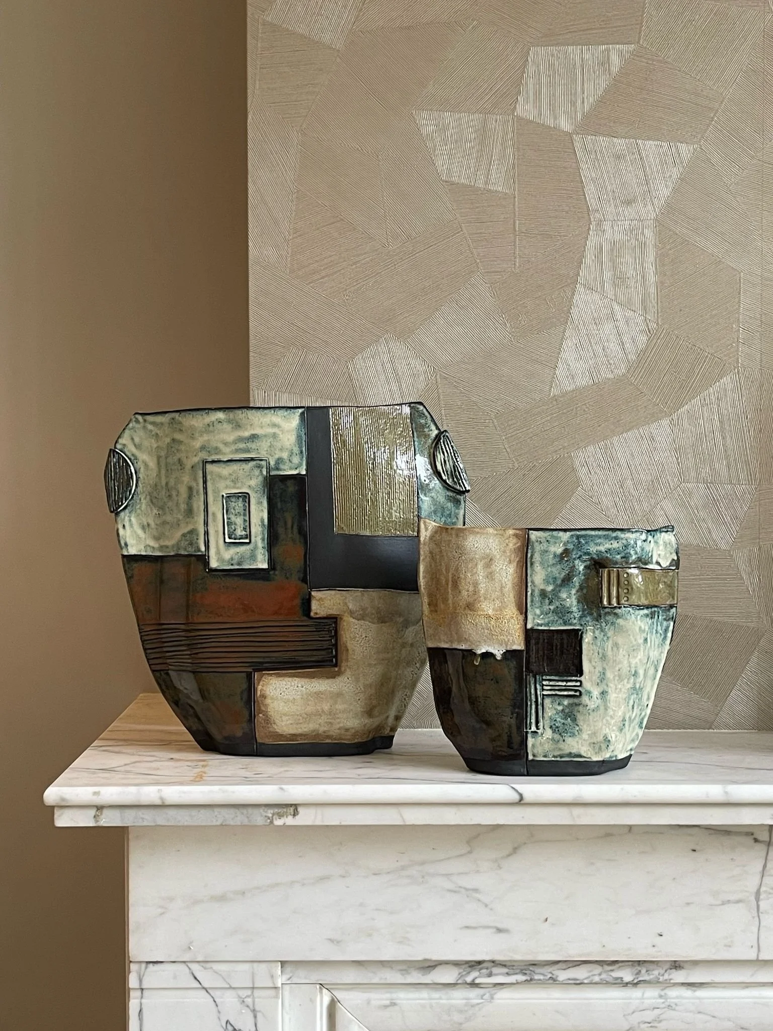 Ceramic 'Patchwork Vase' big and small.
Sold