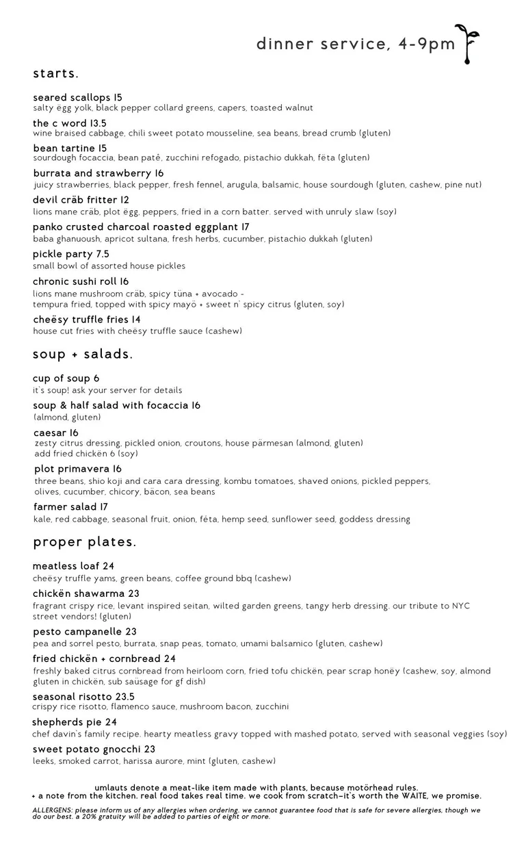 The Plot Oceanside | Best Vegan Restaurant Menu — theplot