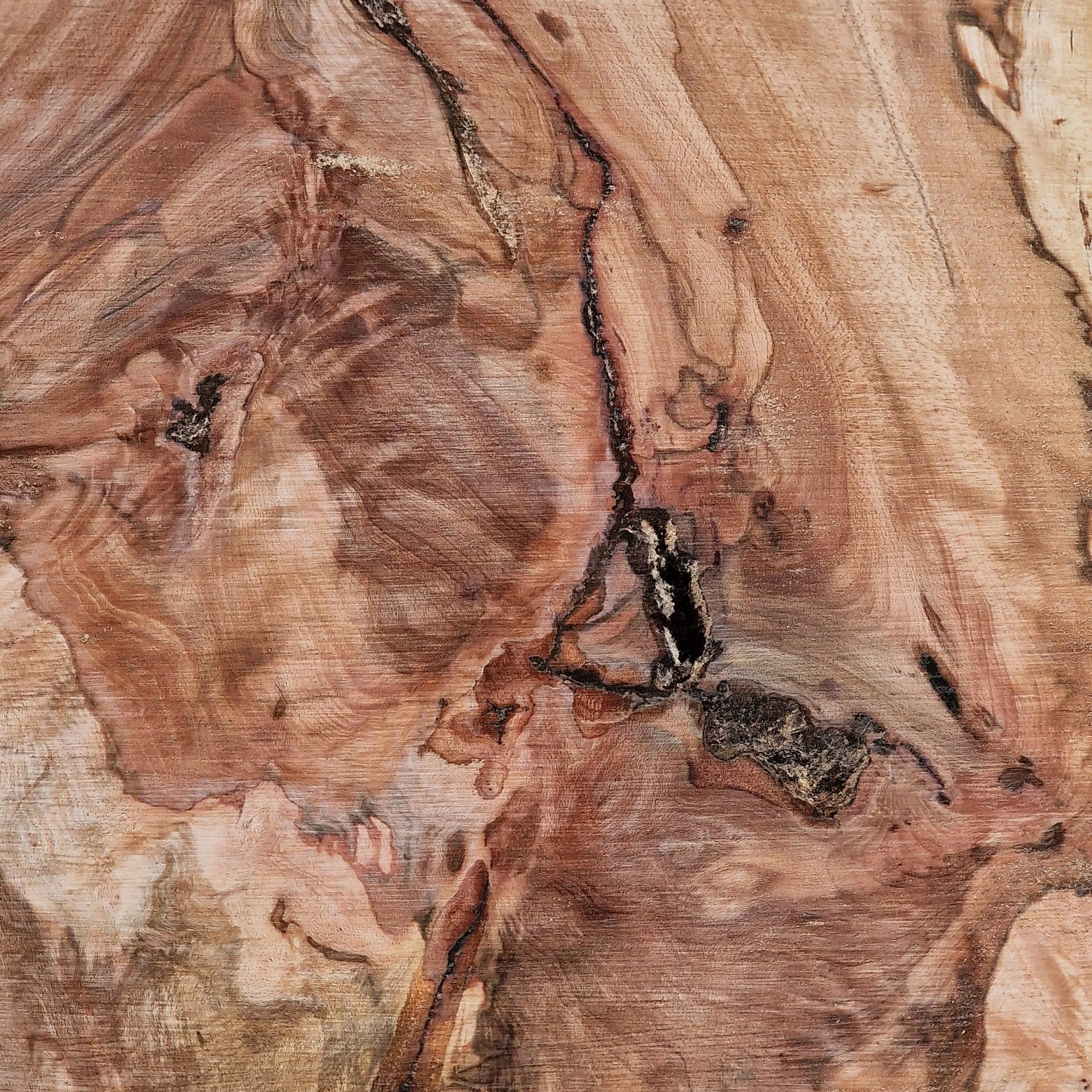 Close-up of a textured wooden surface with natural grain patterns and color variations.