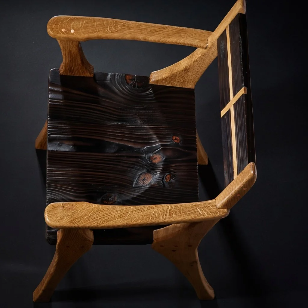 Oak and Charred pine carver
