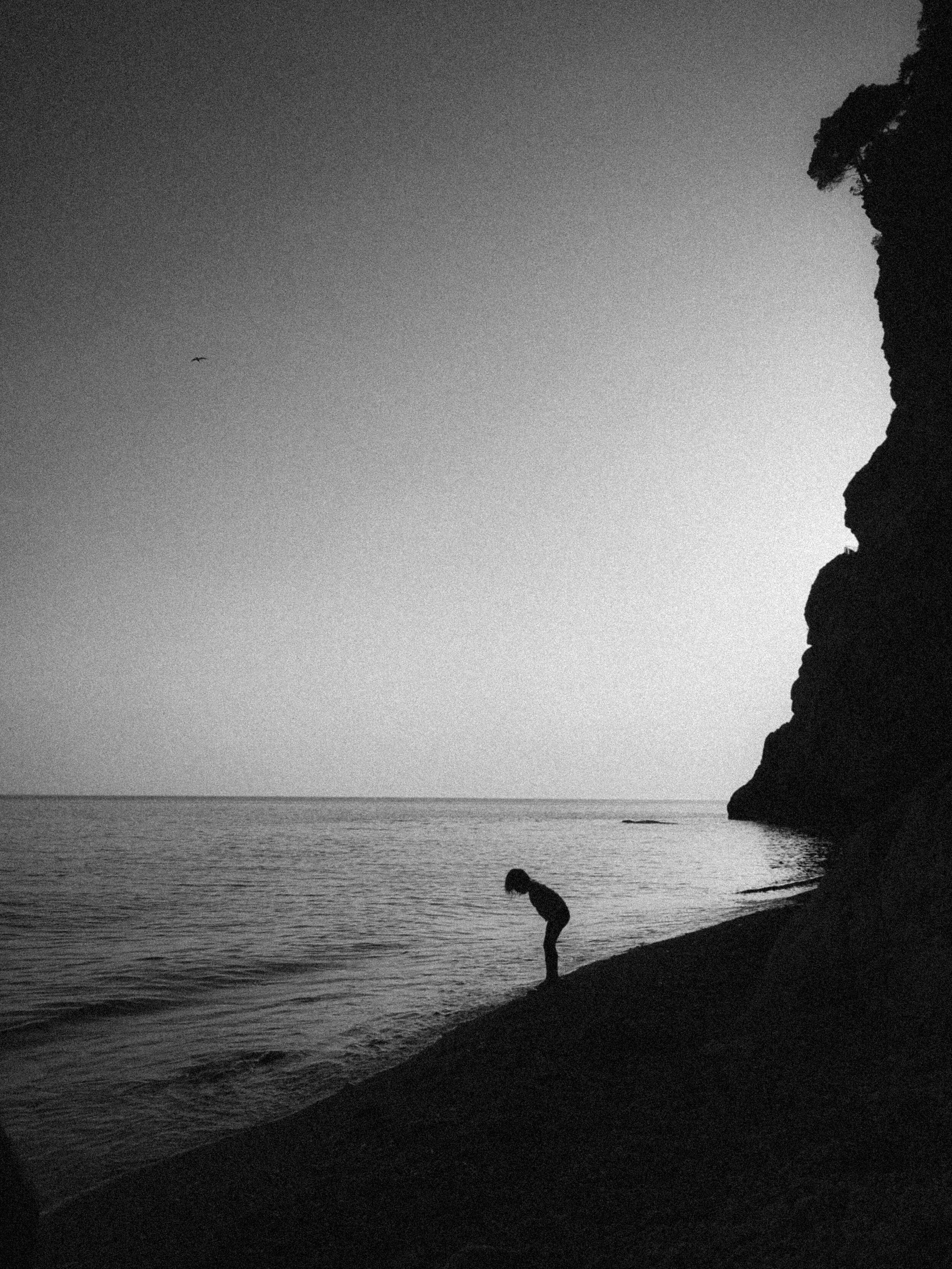 Child on the Croatian Beach, in B&W