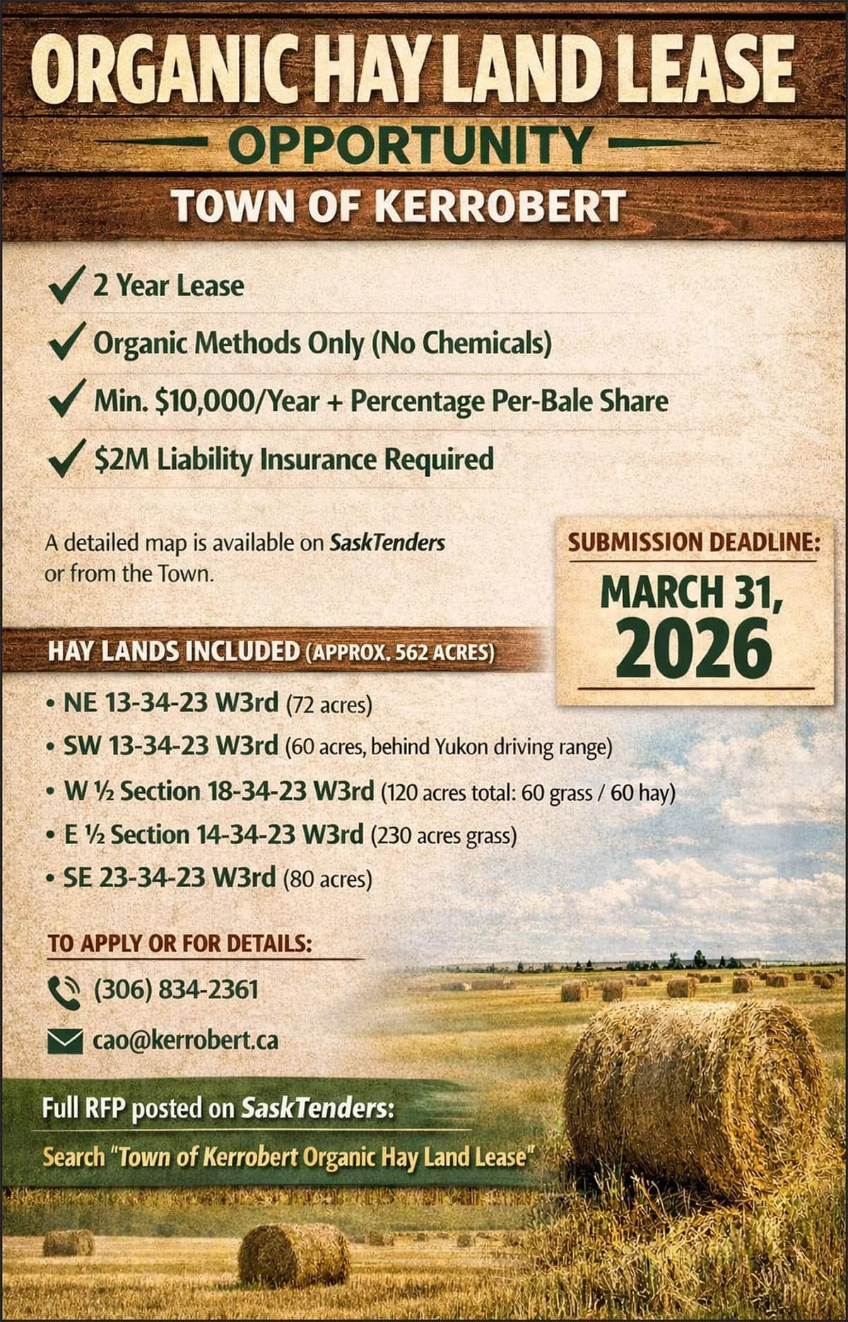 ORGANIC HAY LAND LEASE OPPORTUNITY Town of Kerrobert