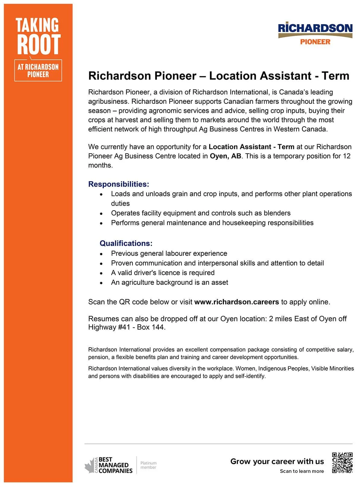 Richardson Pioneer – Location Assistant - Term