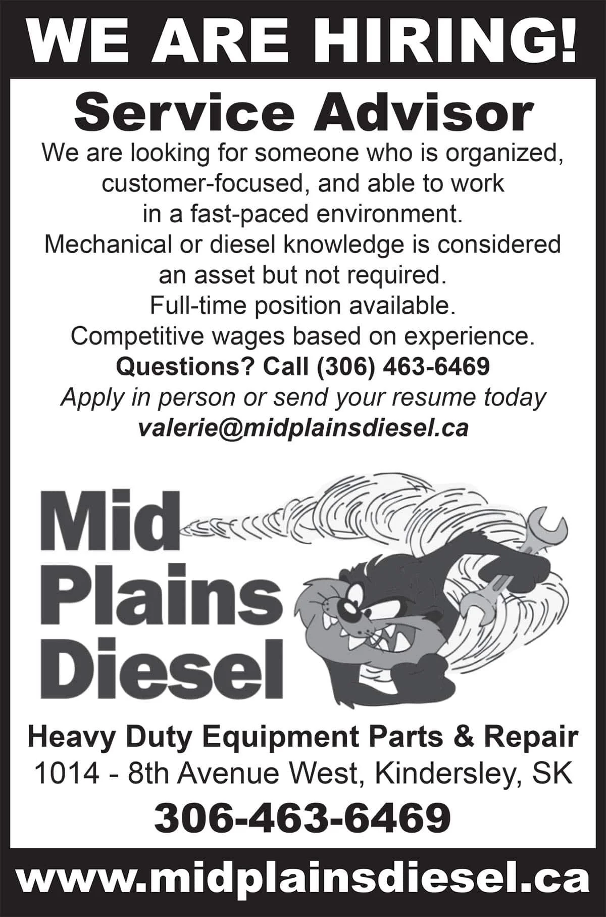 Mid Plains Diesel: WE ARE HIRING! Service Advisor